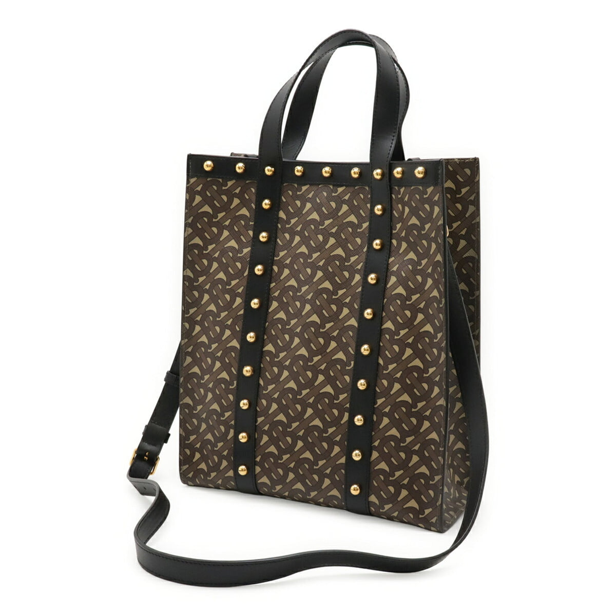 Burberry Beige Brown Black Pvc Leather Shoulder Bag Tote Bag (Pre-Owned)