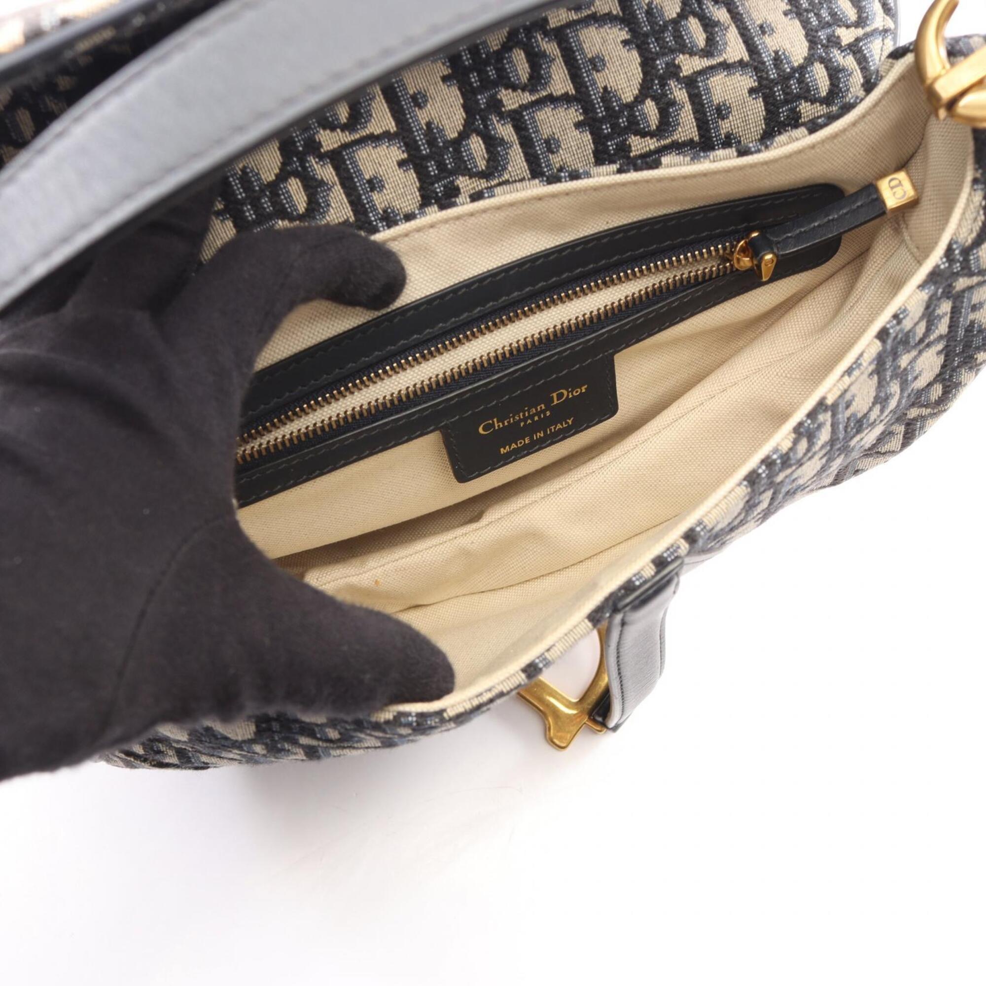 Christian Dior Navy Canvas Leather Handbag Saddle Bag (Pre-Owned)