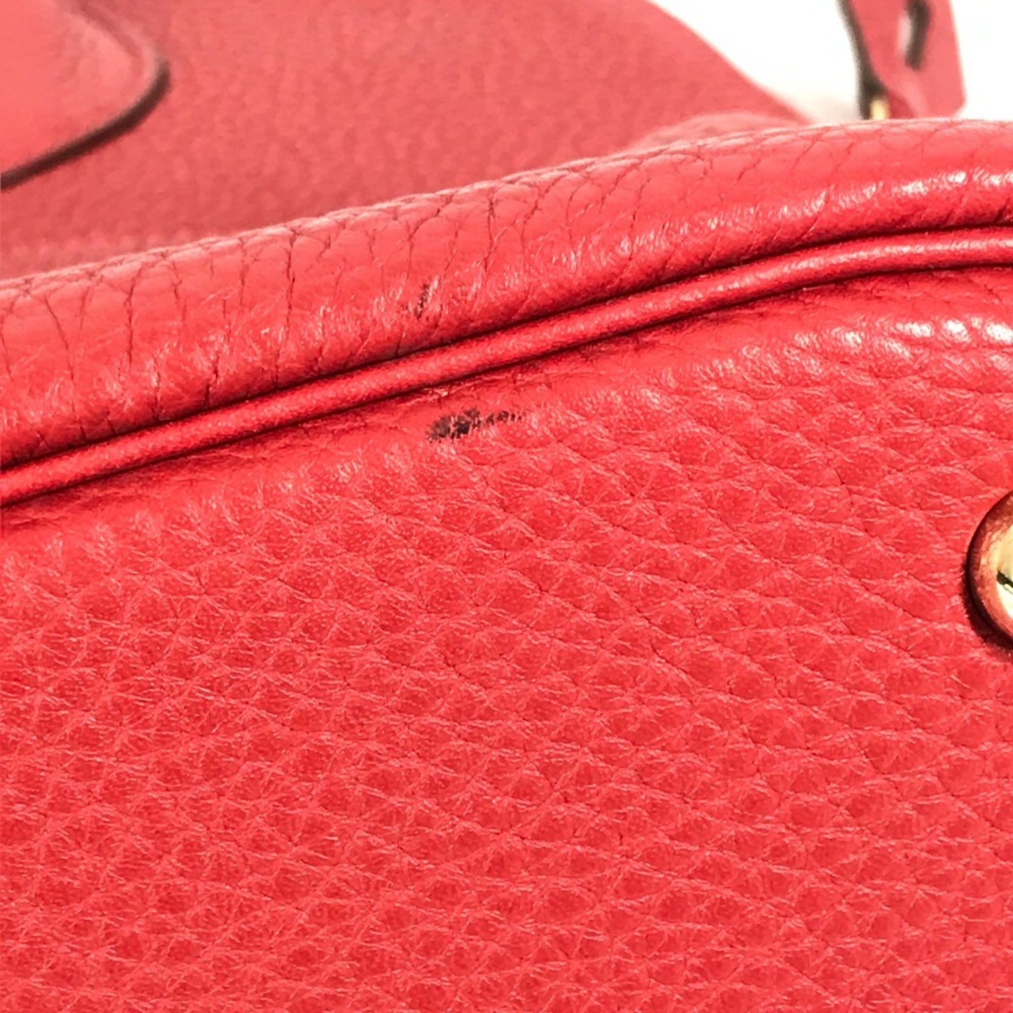 Hermes Red Color Taurillon Clemence Leather Handbag Tote Bag (Pre-Owned)