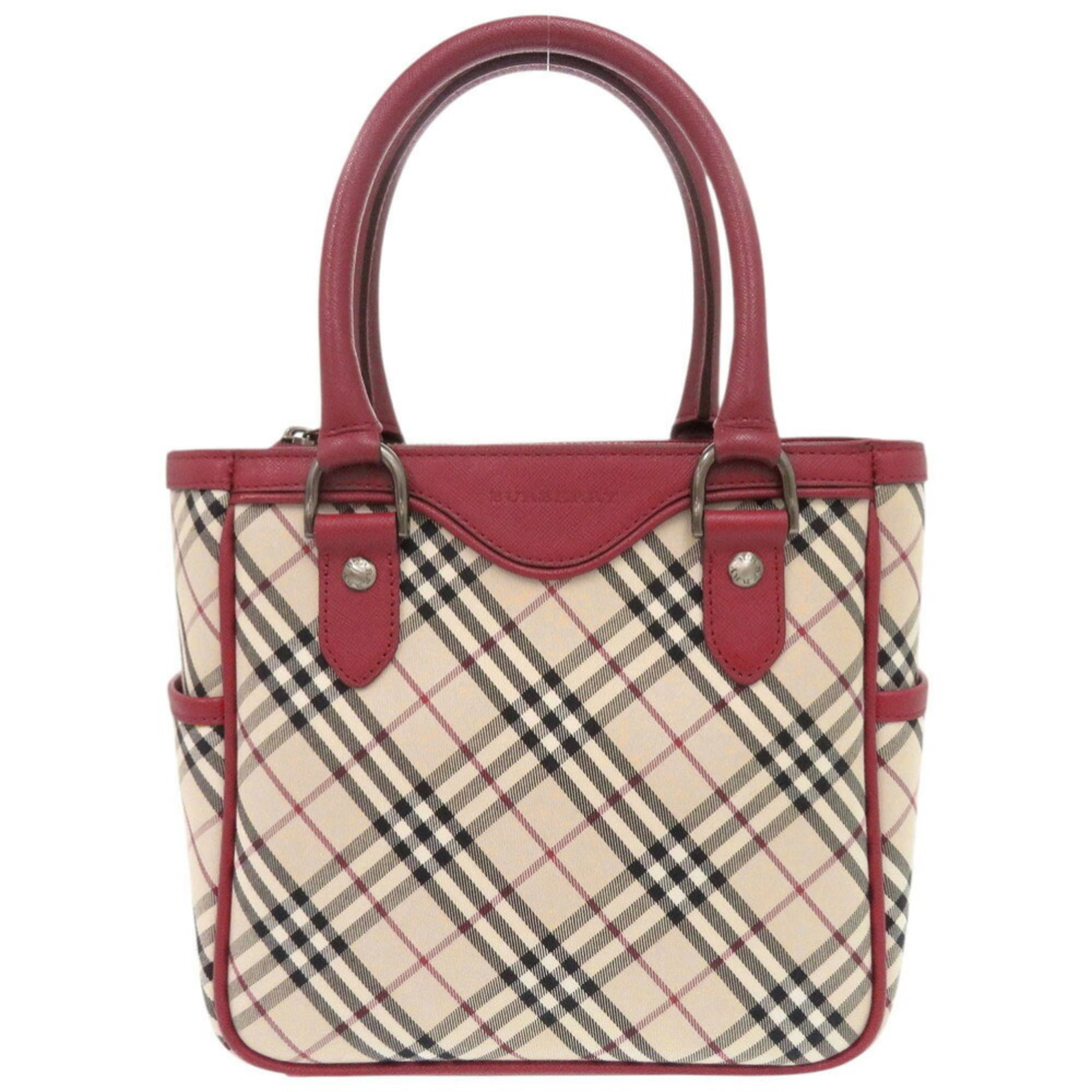 Burberry Beige Red Color Leather Canvas Handbag (Pre-Owned)