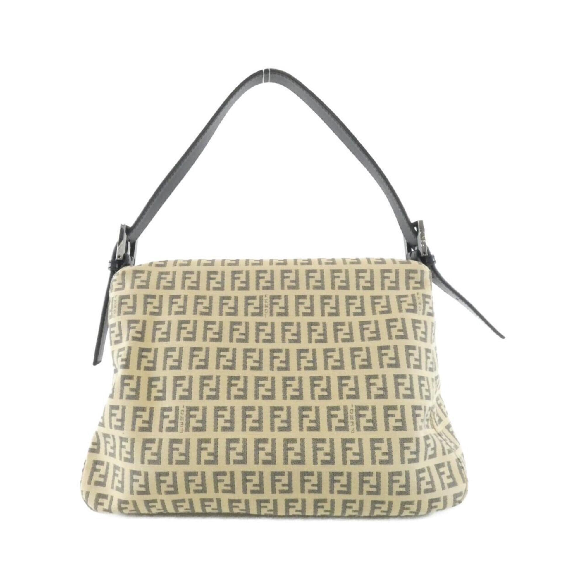 Fendi Beige Gray Canvas Shoulder Bag (Pre-Owned)