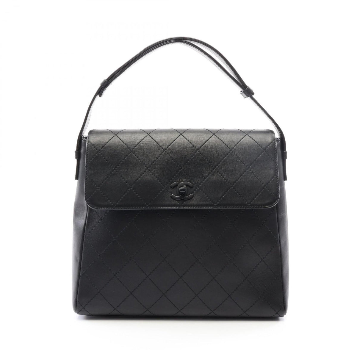 Chanel Black Leather Handbag Shoulder Bag (Pre-Owned)