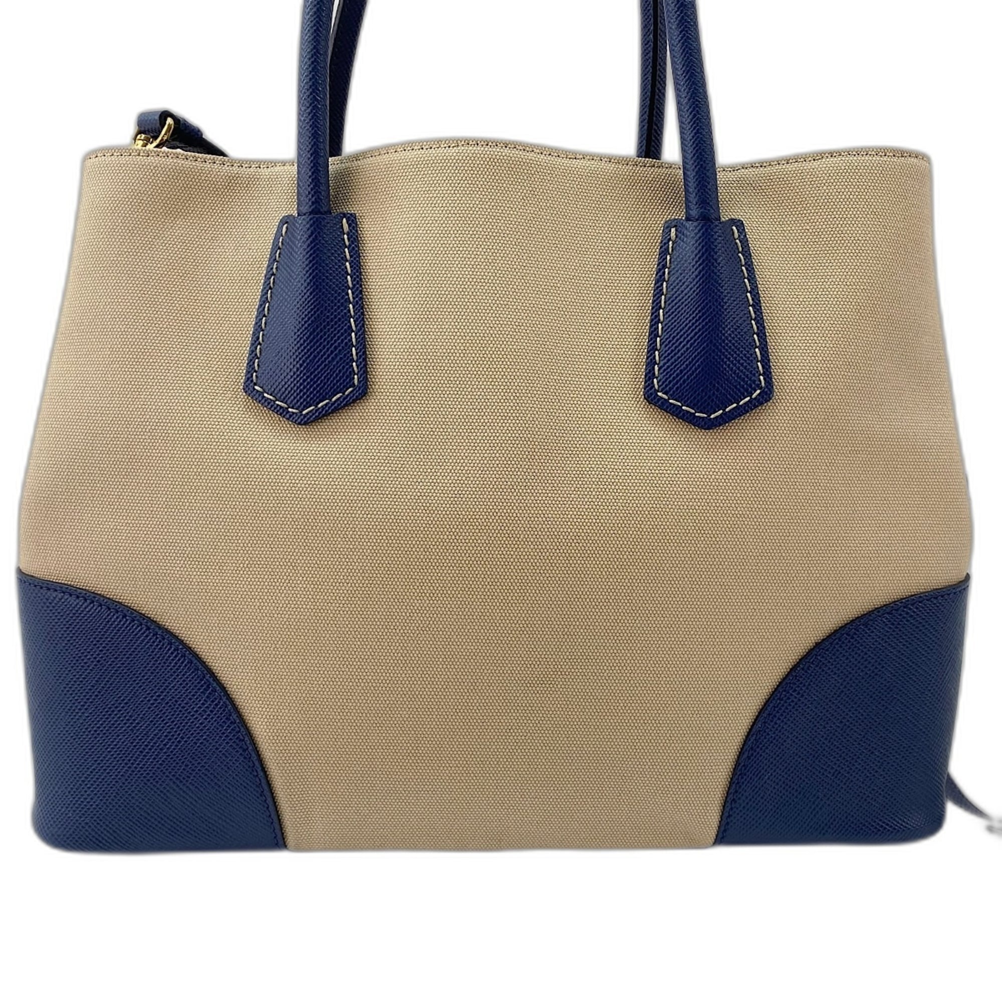 Prada Saffiano Beige Canvas Handbag (Pre-Owned)