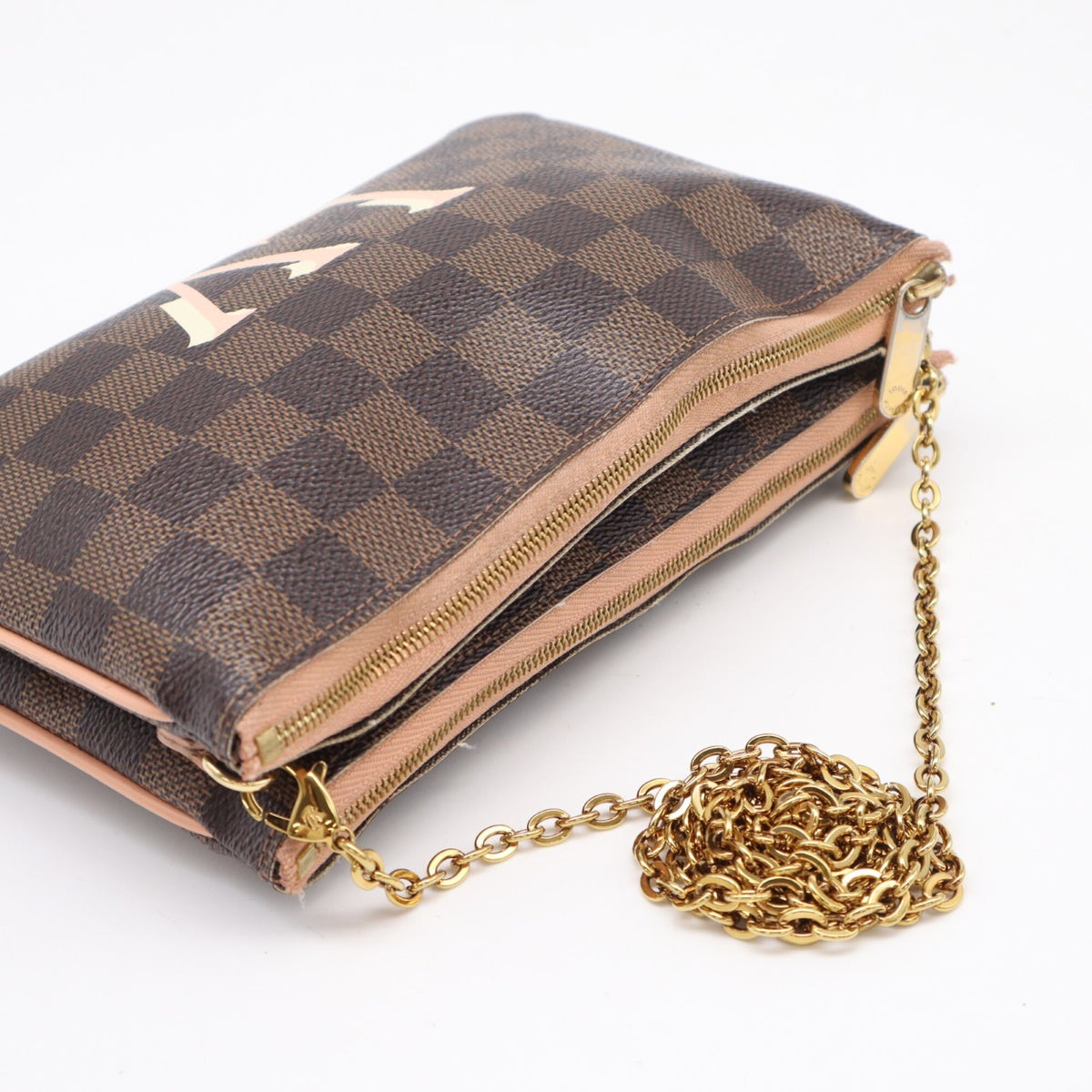 Louis Vuitton Beige Pink Brown Damier Canvas Galle Coated Canvas Leather Pochette Shoulder Bag (Pre-Owned)