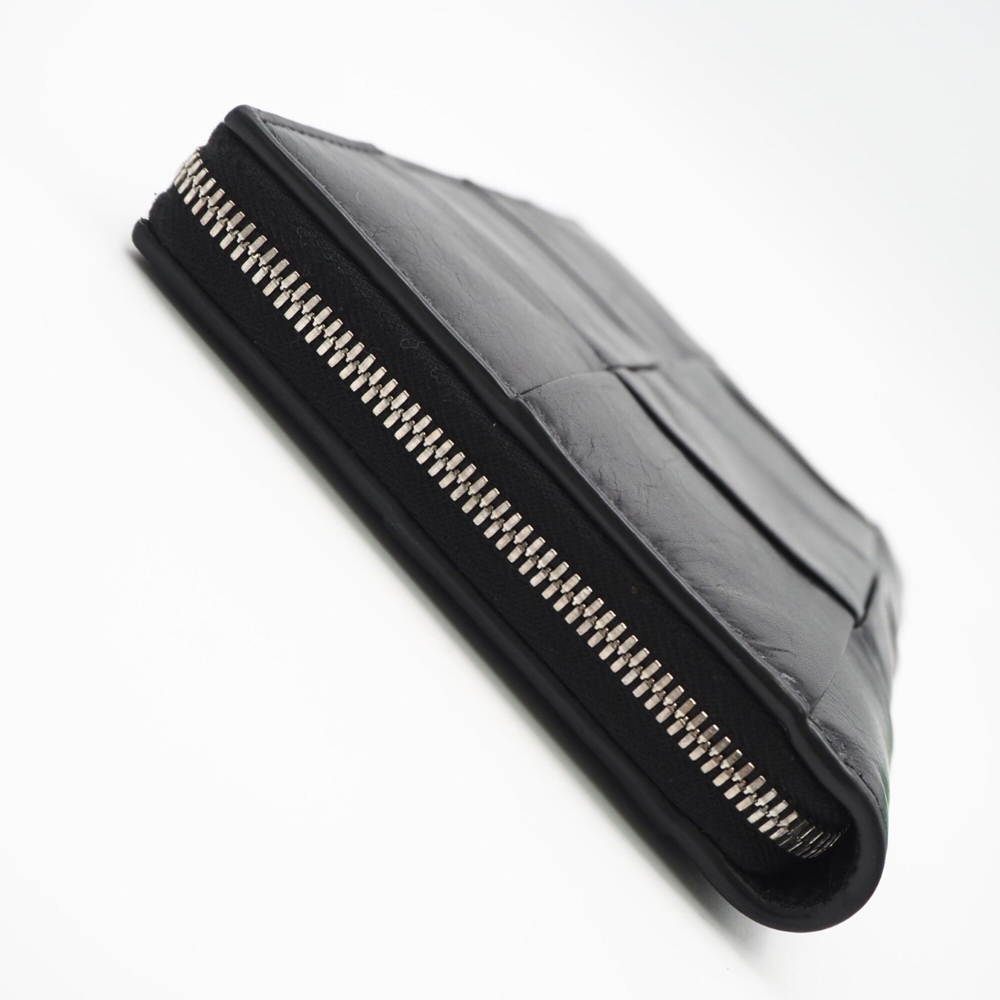 Bottega Veneta Black Nylon Leather Long Wallet (Bi-Fold) (Pre-Owned)