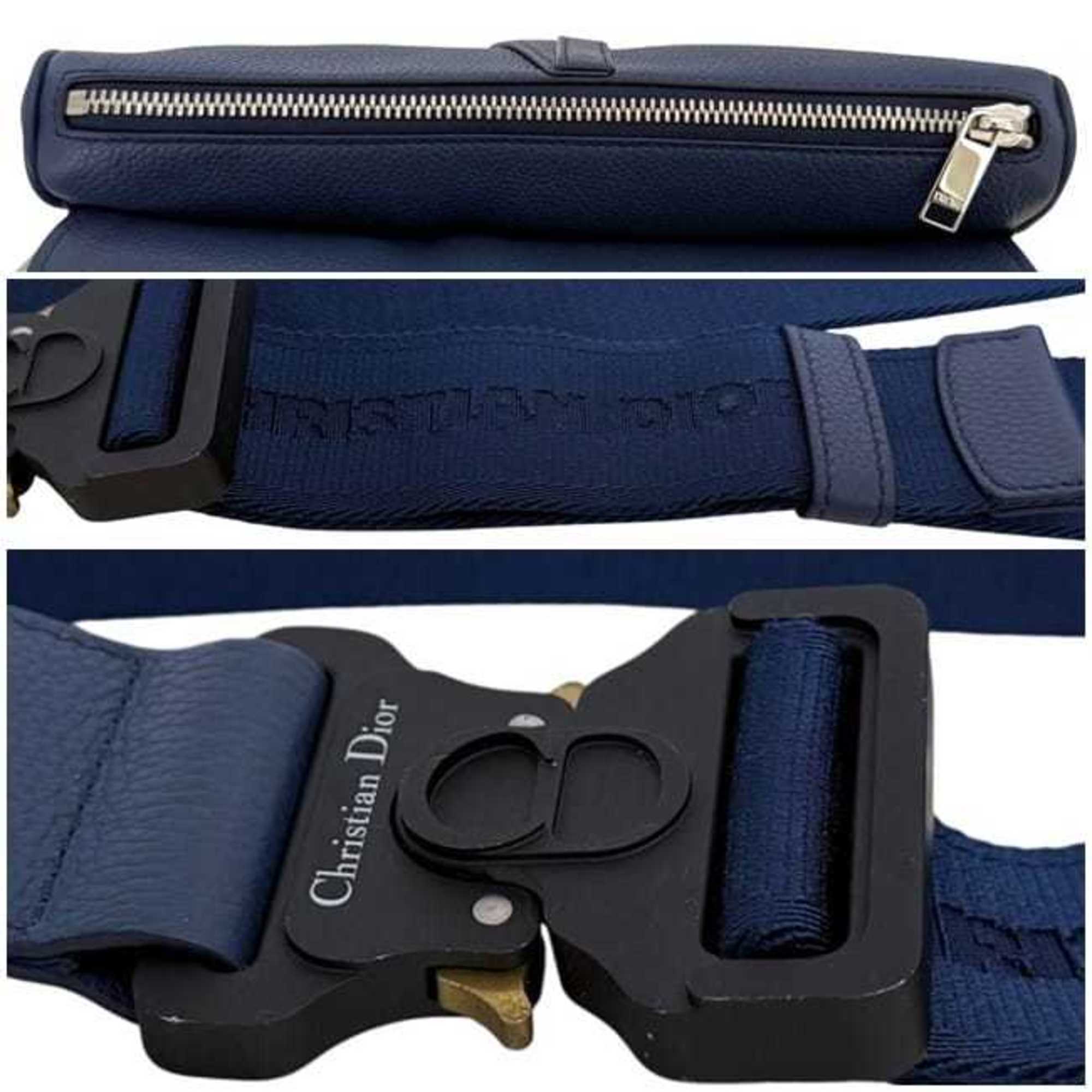 Christian Dior Blue Navy Leather Saddle Bag Shoulder Bag Sling Bag (Pre-Owned)