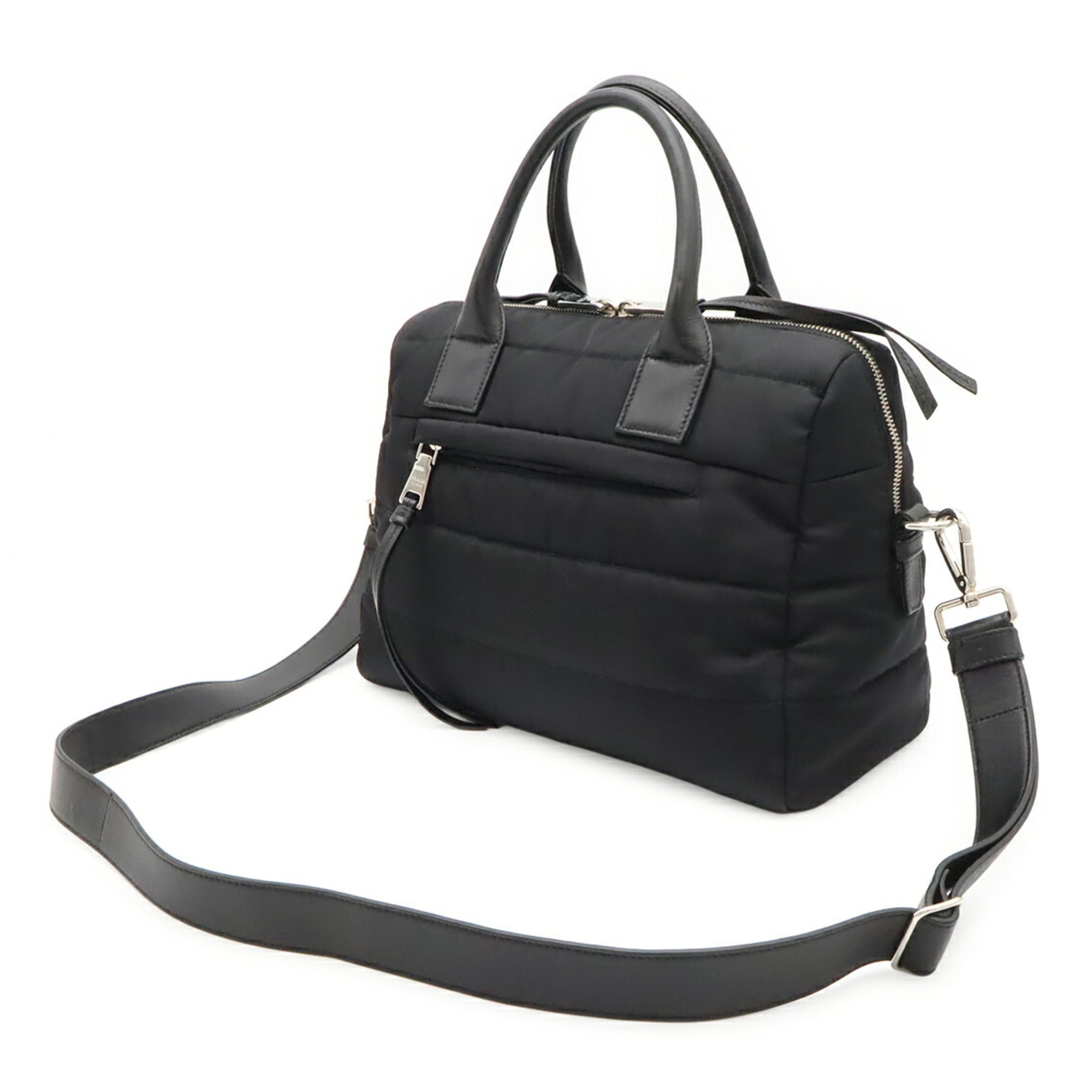Prada Black Nero Nylon Leather Boston Bag Handbag Shoulder Bag (Pre-Owned)