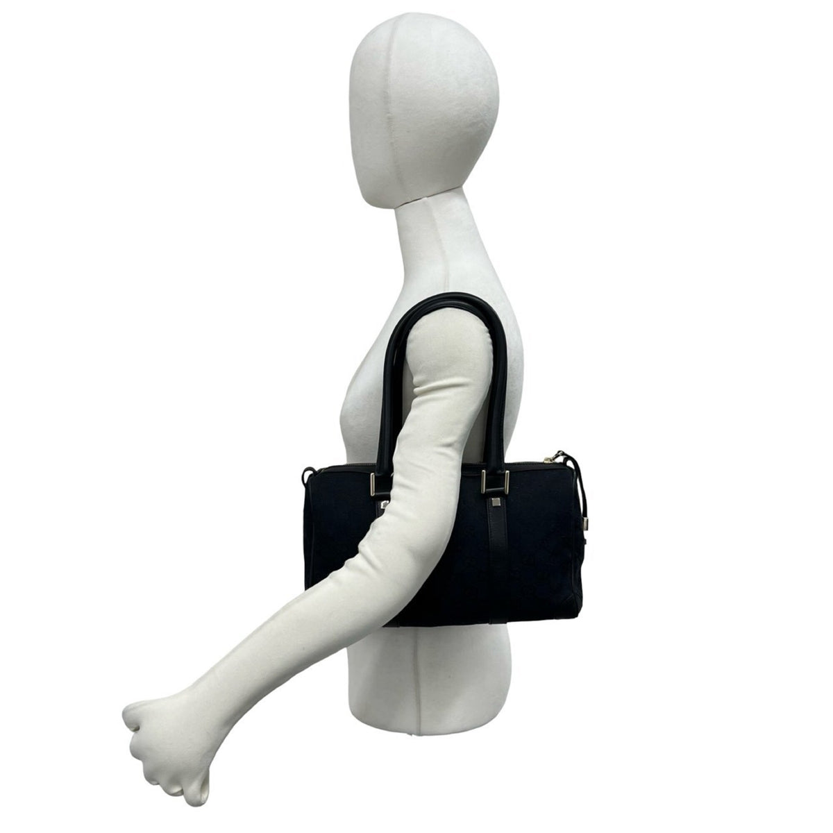 Gucci Black Canvas Leather Boston Bag Handbag Shoulder Bag Tote Bag (Pre-Owned)
