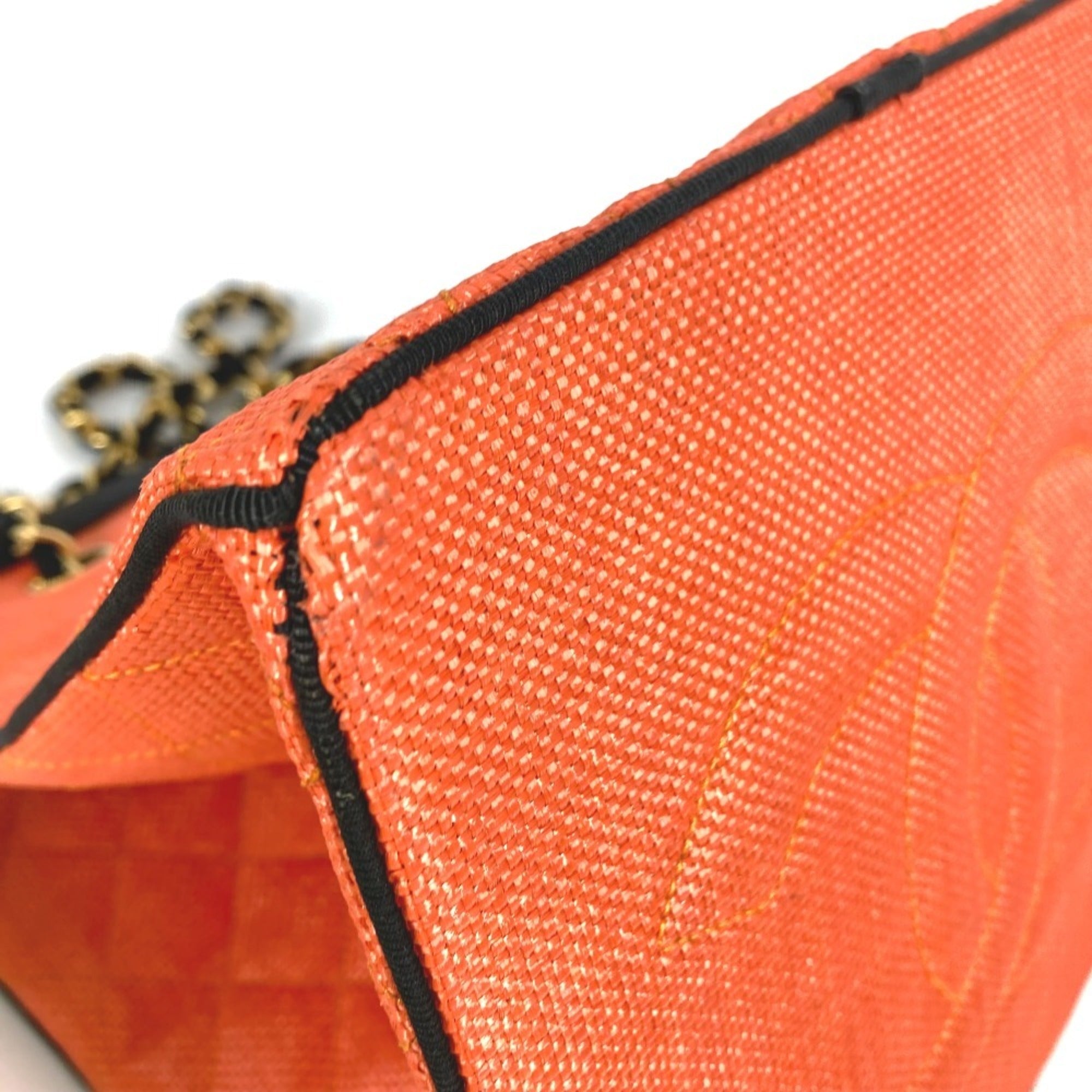 Chanel Matelasse Black Orange Straw Leather Shoulder Bag Tote Bag (Pre-Owned)