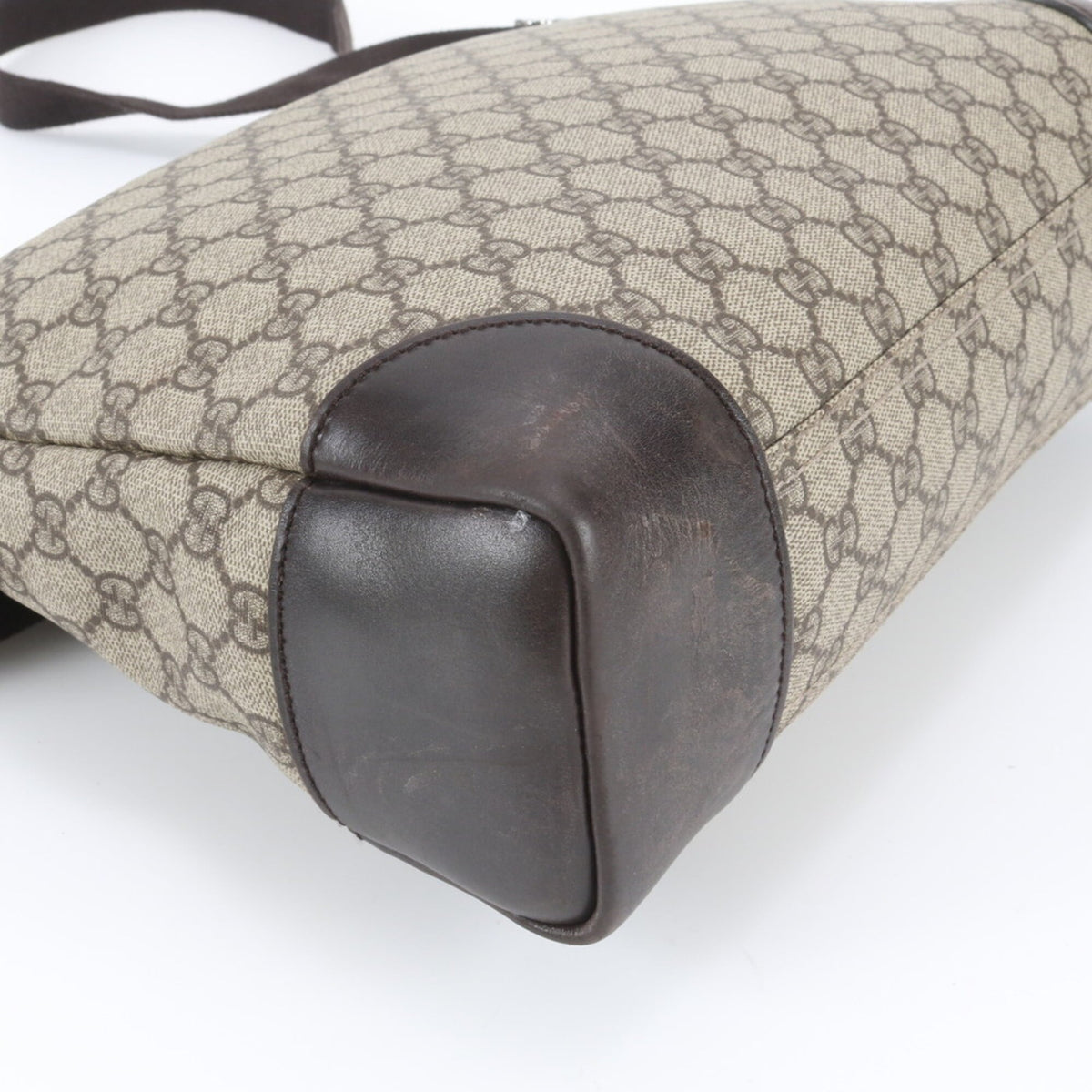 Gucci Brown Leather Coated Canvas Messenger Bag Shoulder Bag (Pre-Owned)