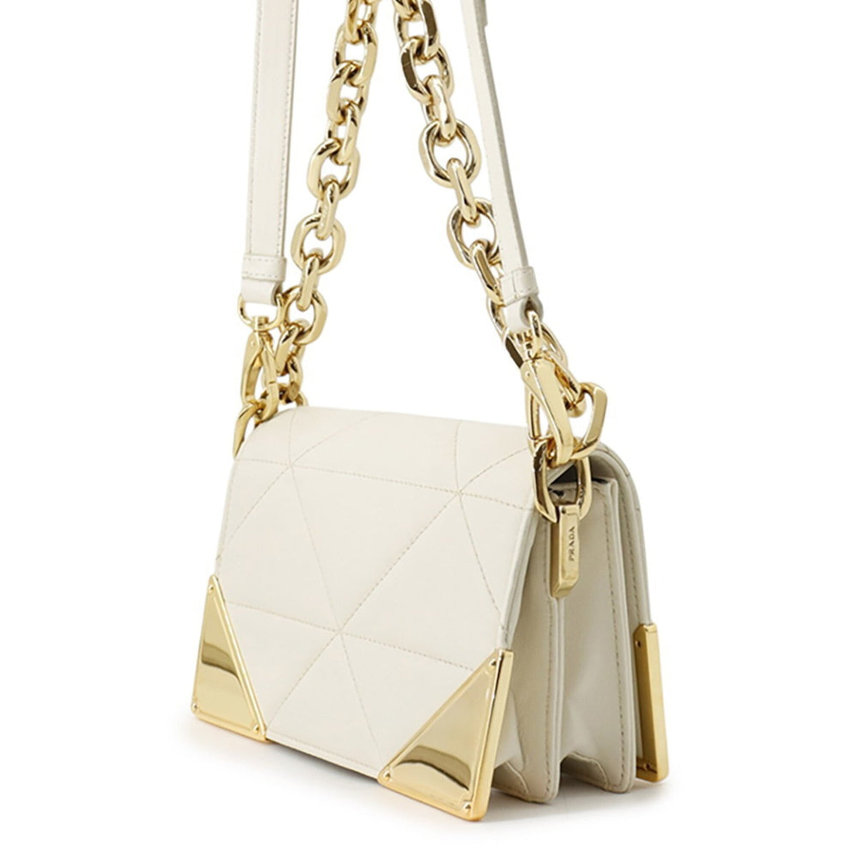 Prada White Leather Handbag Shoulder Bag (Pre-Owned)