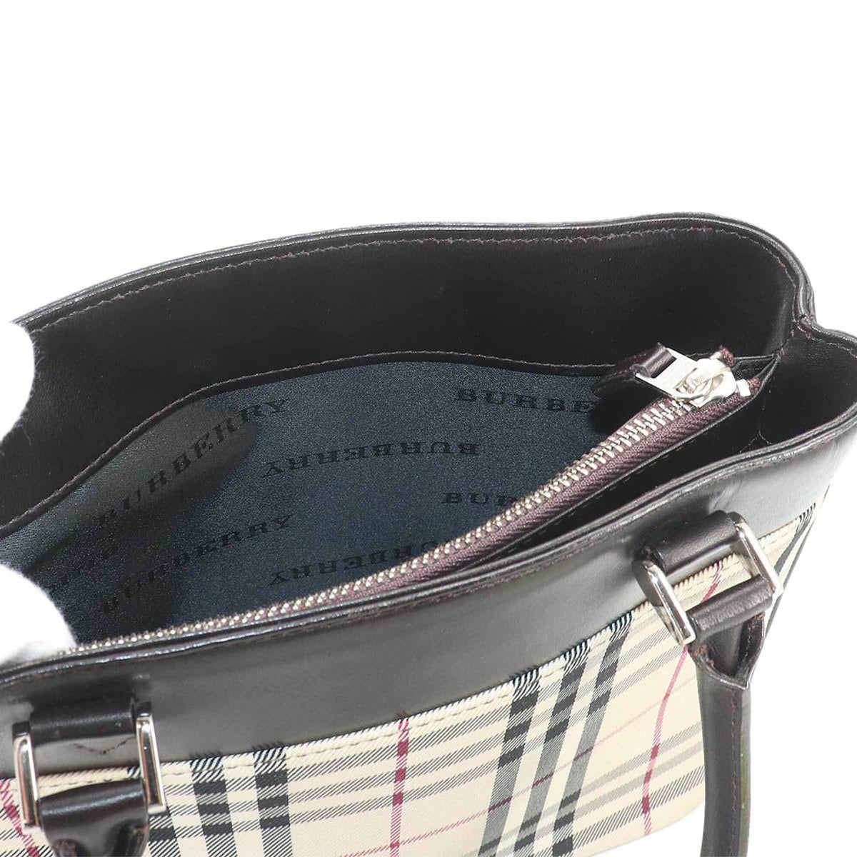 Burberry Beige Dark Brown Canvas Leather Handbag (Pre-Owned)