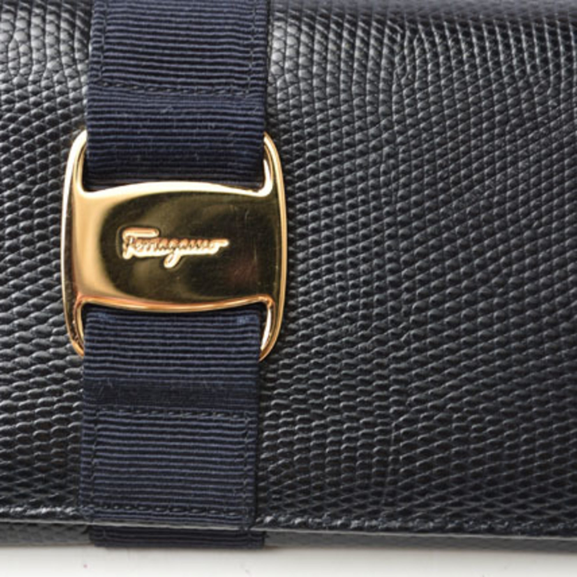 Salvatore Ferragamo Dark Navy Leather Long Wallet (Bi-Fold) (Pre-Owned)