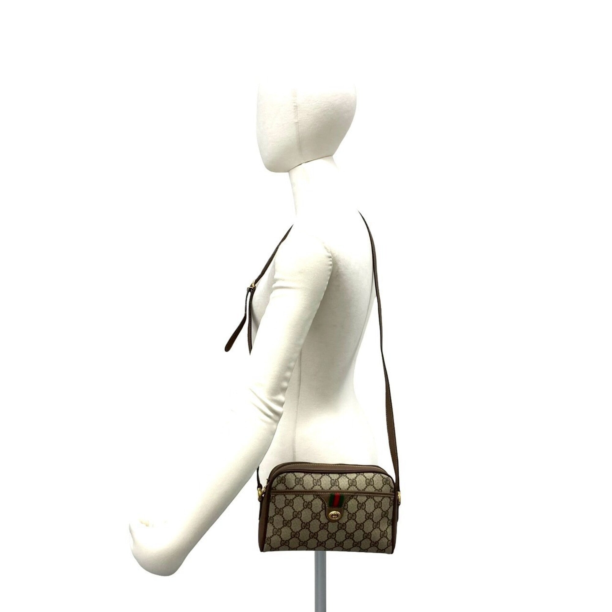 Gucci Brown Green Red Color Pvc Leather Shoulder Bag (Pre-Owned)