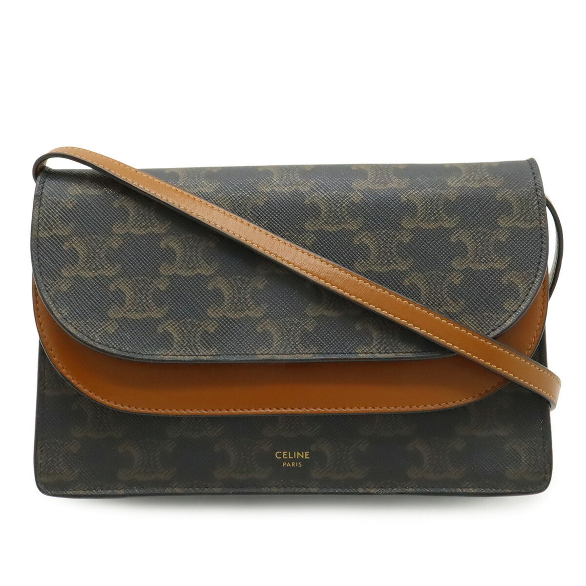 Celine Dark Brown Canvas Clutch Bag Pochette Shoulder Bag (Pre-Owned)