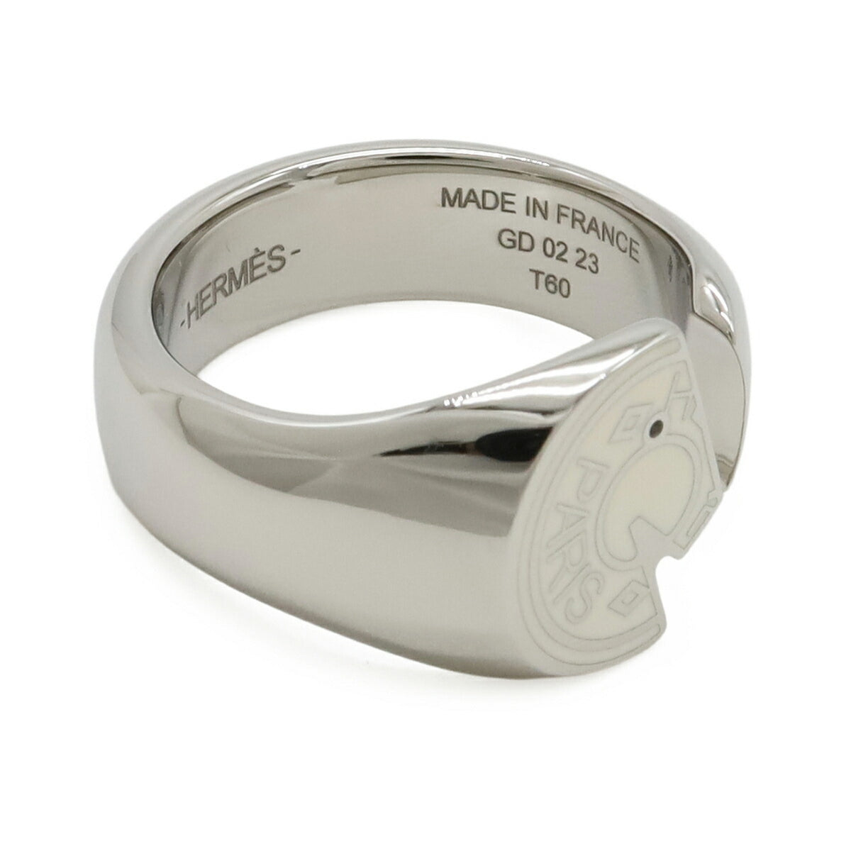 Hermes Silver Ivory Metal Band Ring (Pre-Owned)
