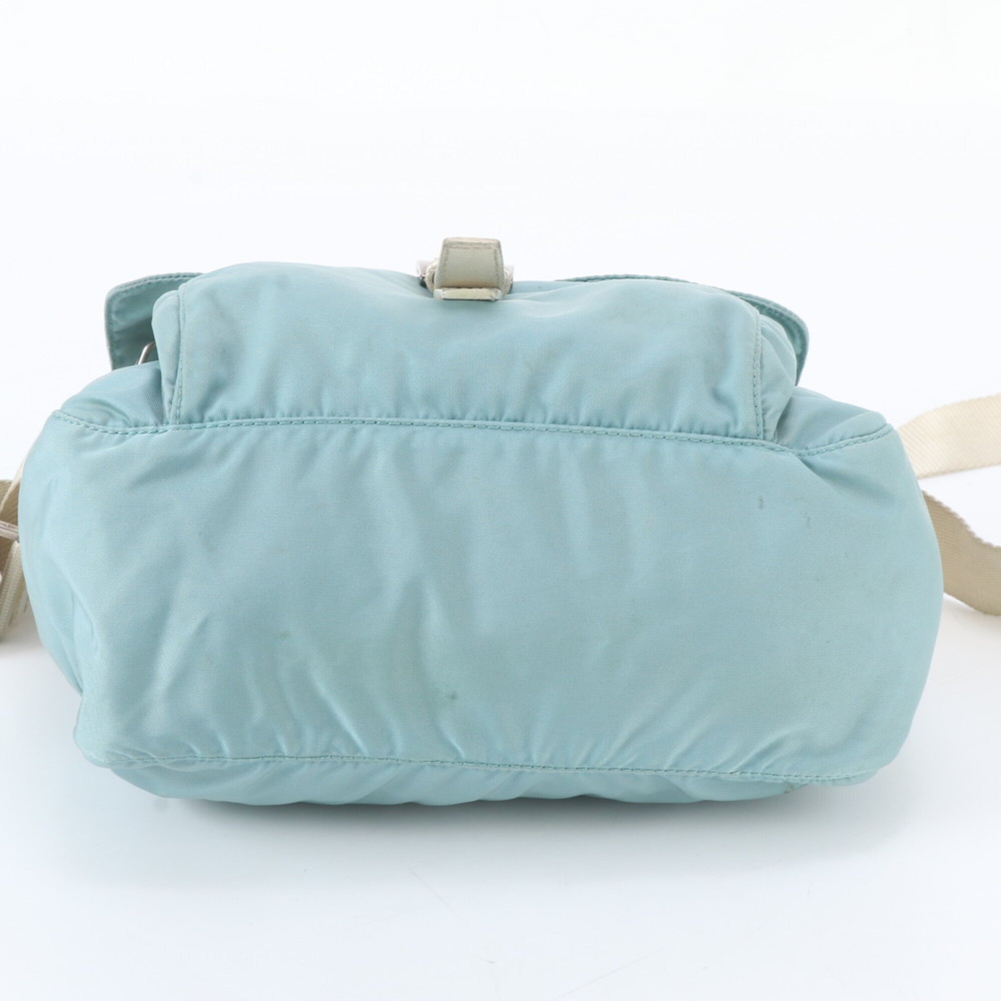 Prada Beige Blue Nylon Leather Shoulder Bag (Pre-Owned)