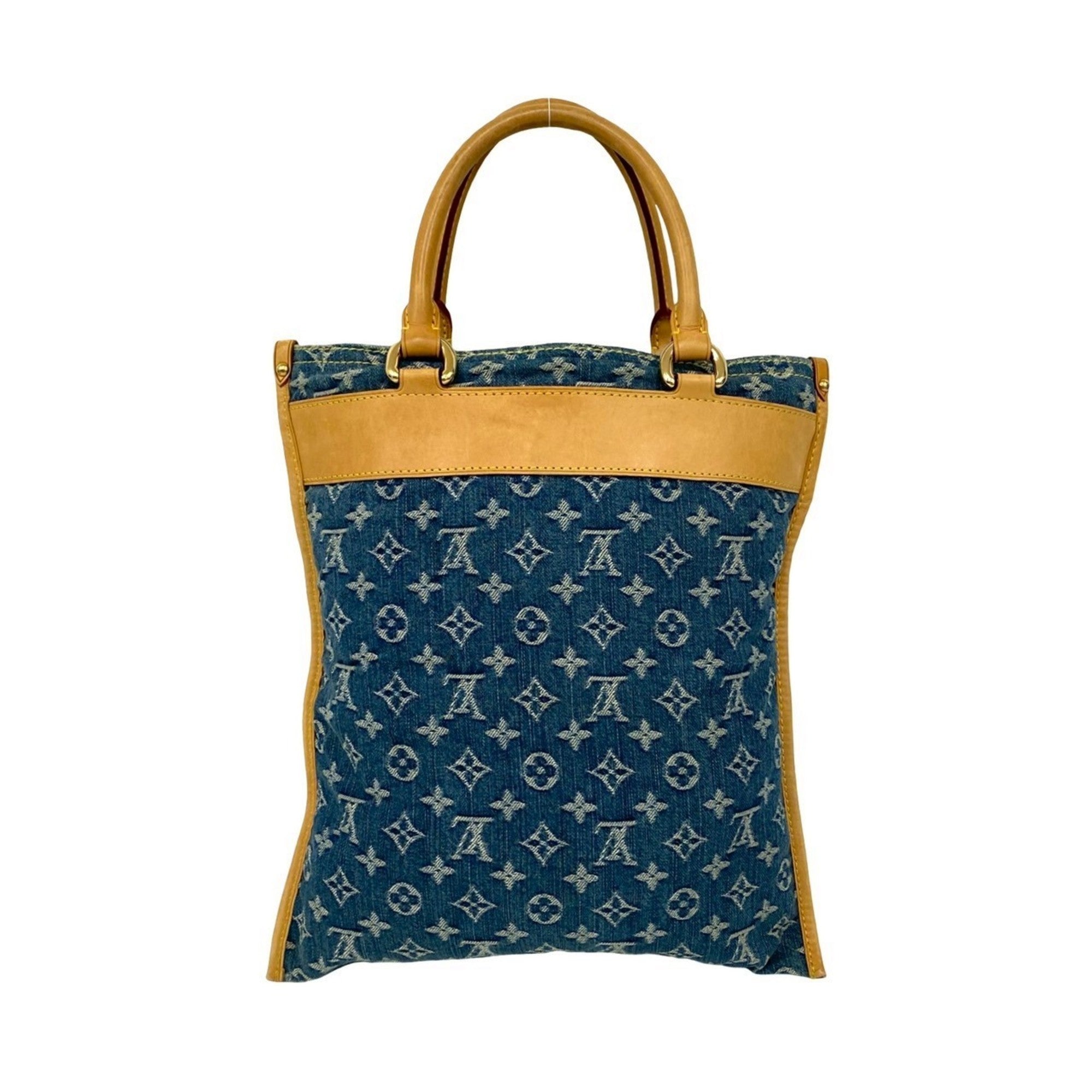 Louis Vuitton Beige Blue Denim Leather Handbag Tote Bag (Pre-Owned)
