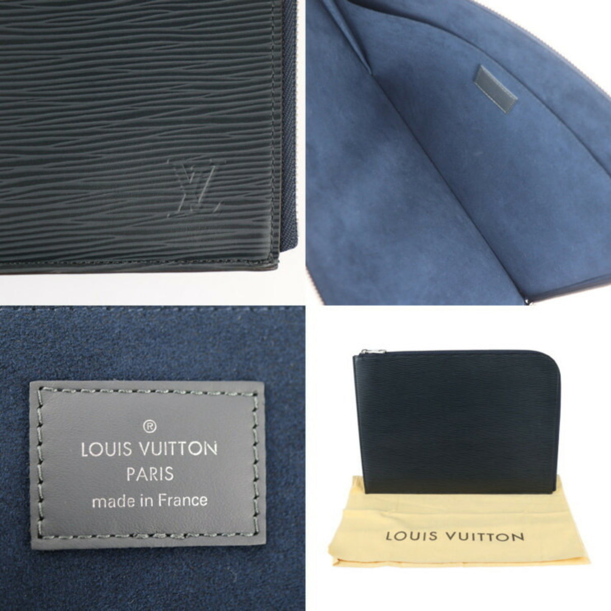 Louis Vuitton Navy Blue Leather Clutch Bag Handbag Pochette Pouch (Pre-Owned)