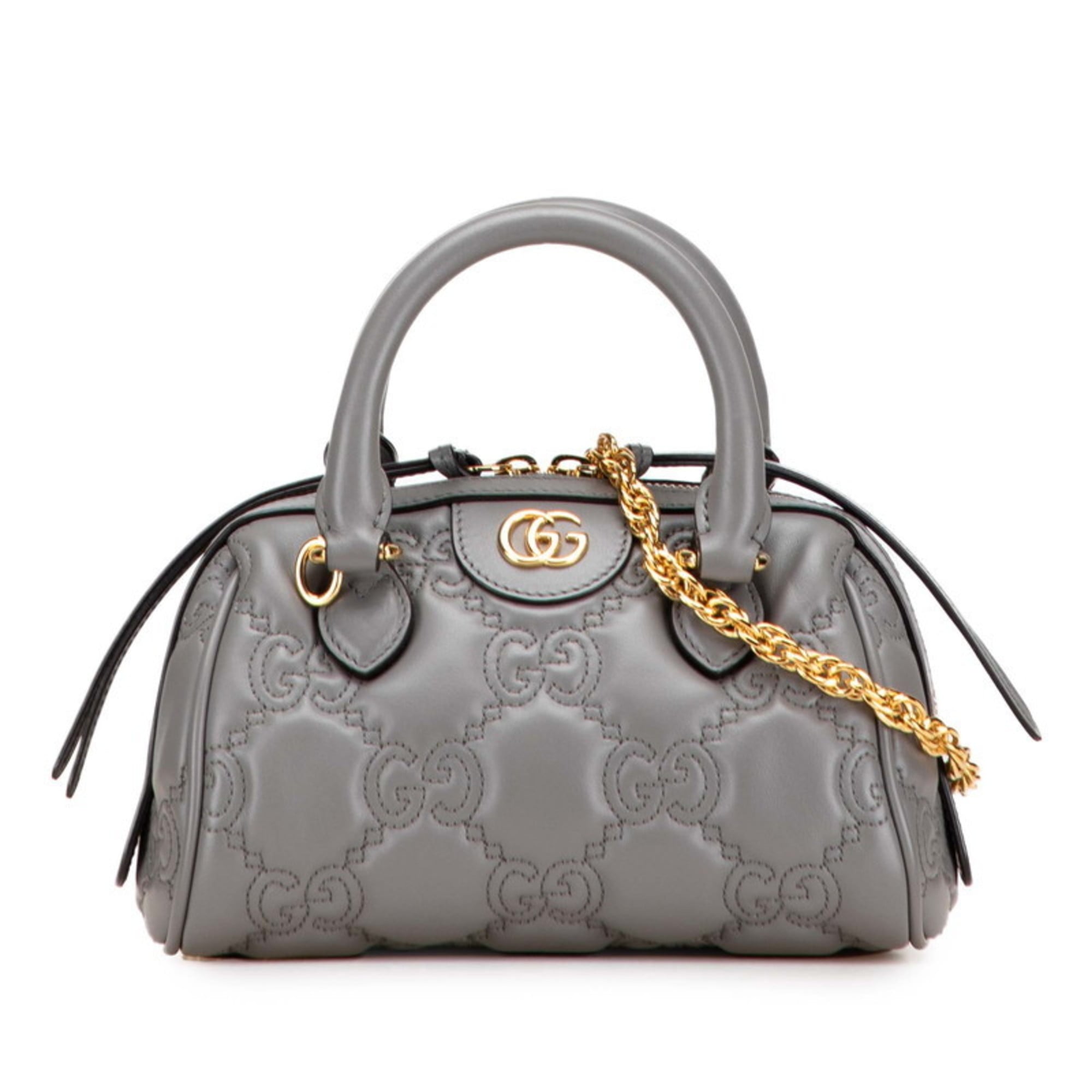 Gucci Gray Leather Boston Bag Shoulder Bag (Pre-Owned)