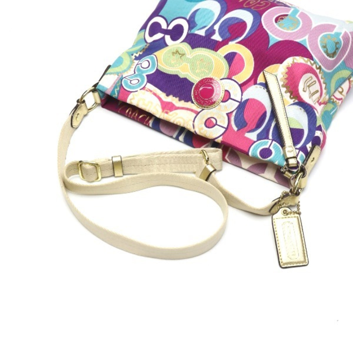 Coach Signature Multi-Color Canvas Leather Shoulder Bag (Pre-Owned)
