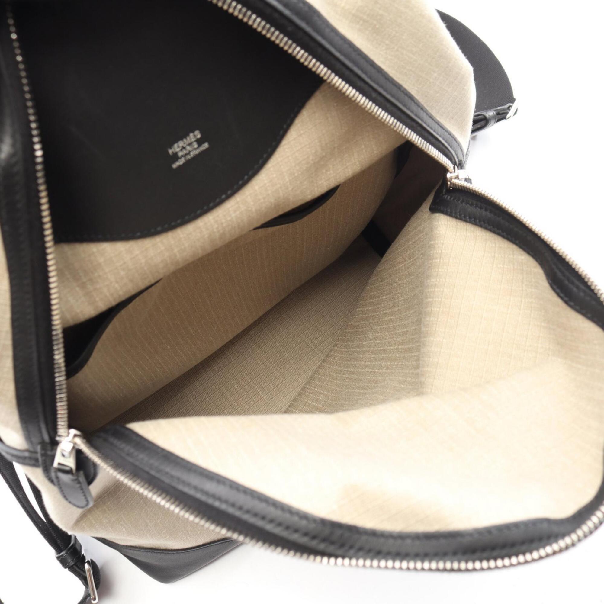 Hermes Beige Black Canvas Leather Backpack (Pre-Owned)