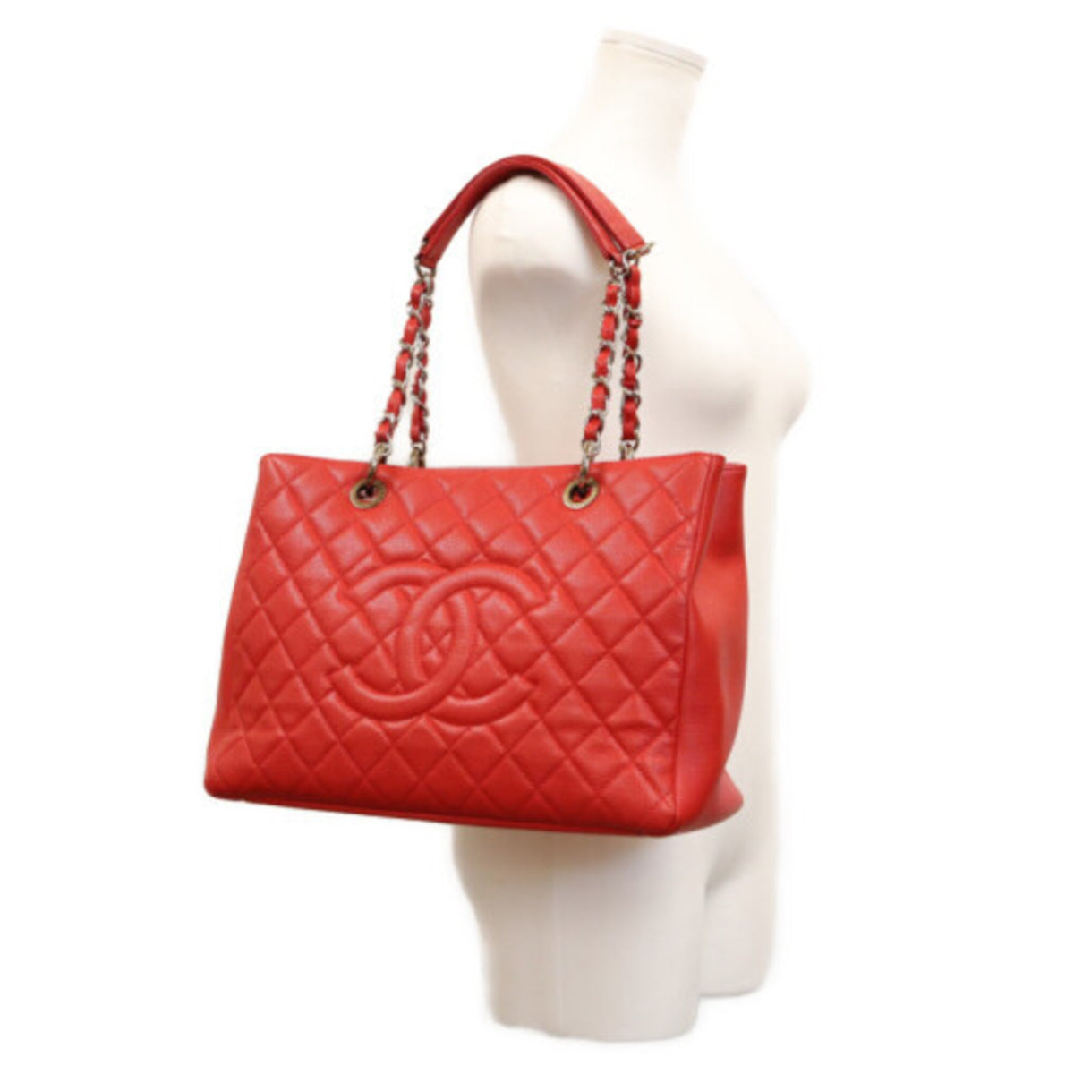 Chanel Red Color Grained Calfskin Tote Bag (Pre-Owned)