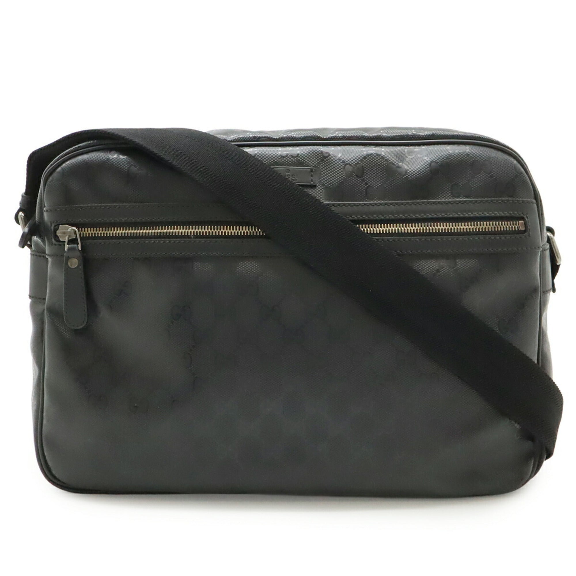Gucci Gg Imprimé Black Coated Canvas Leather Handbag Shoulder Bag (Pre-Owned)