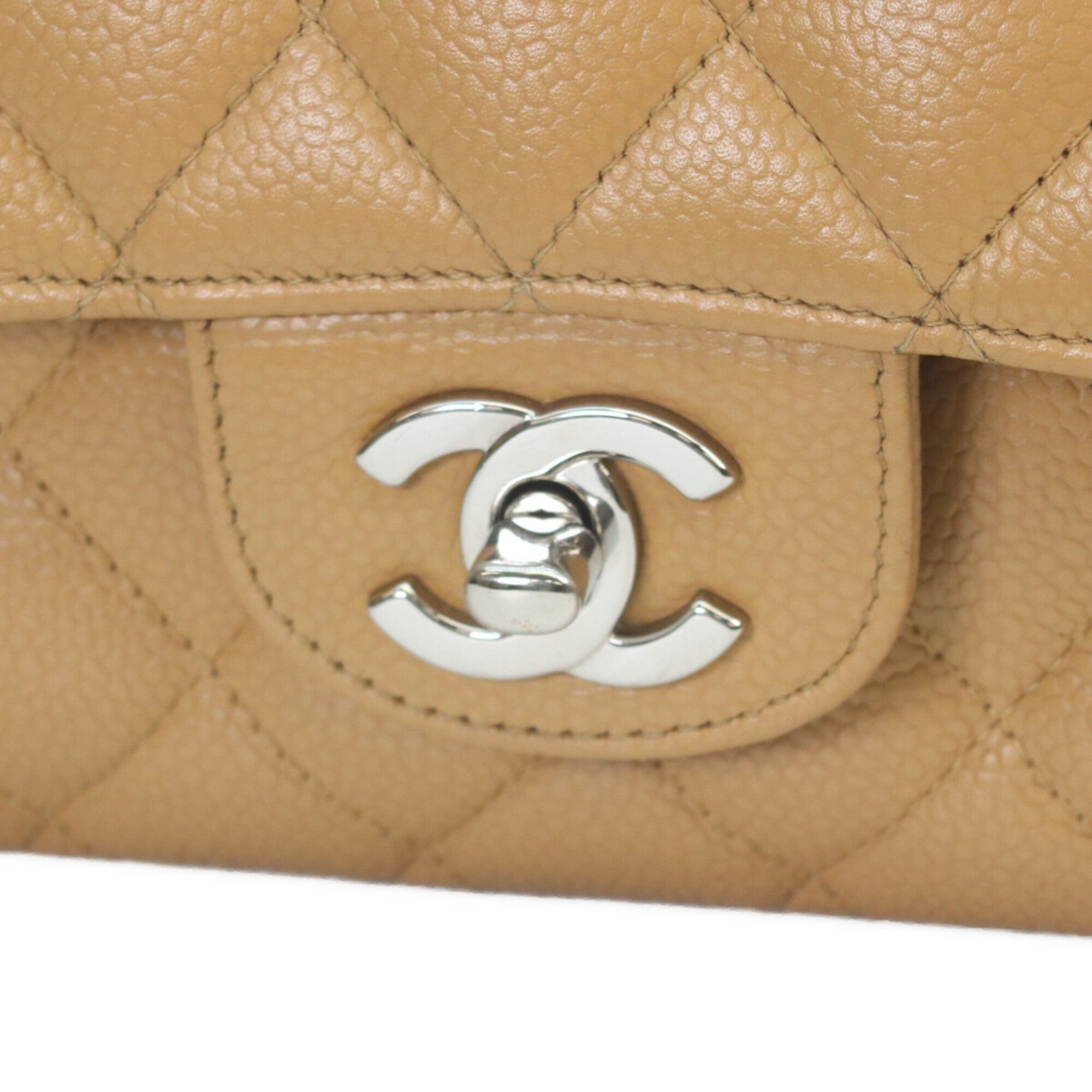 Chanel Beige Grained Calfskin Shoulder Bag (Pre-Owned)