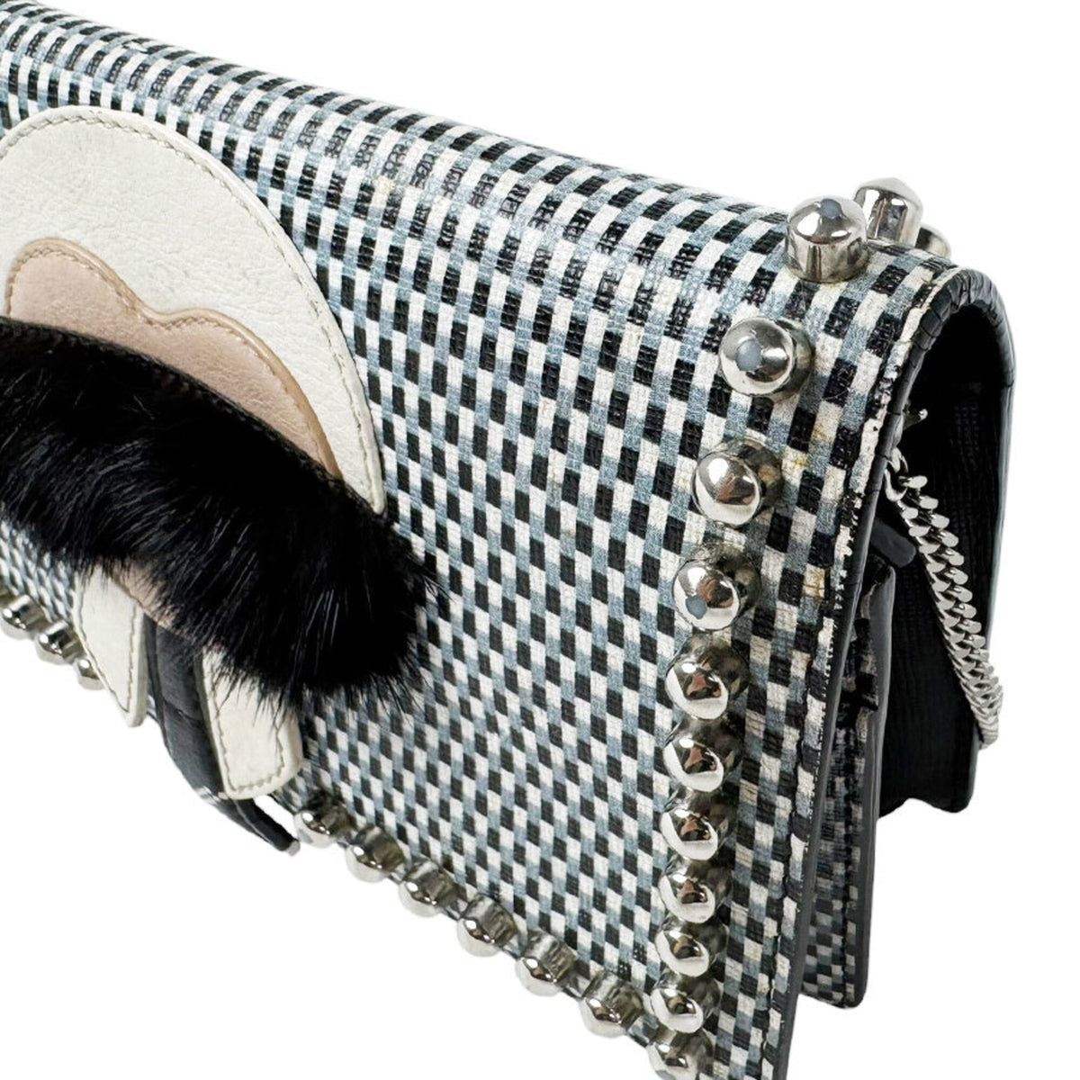 Fendi Black Blue Gray White Leather Shoulder Bag (Pre-Owned)