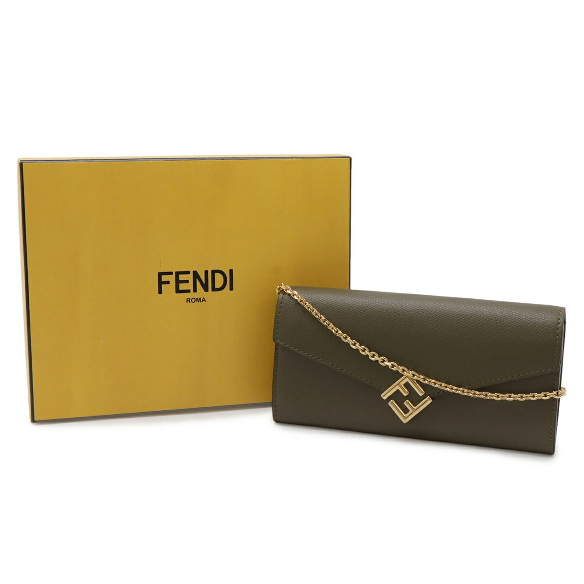 Fendi Grayish Leather Chain/Shoulder Wallet (Pre-Owned)