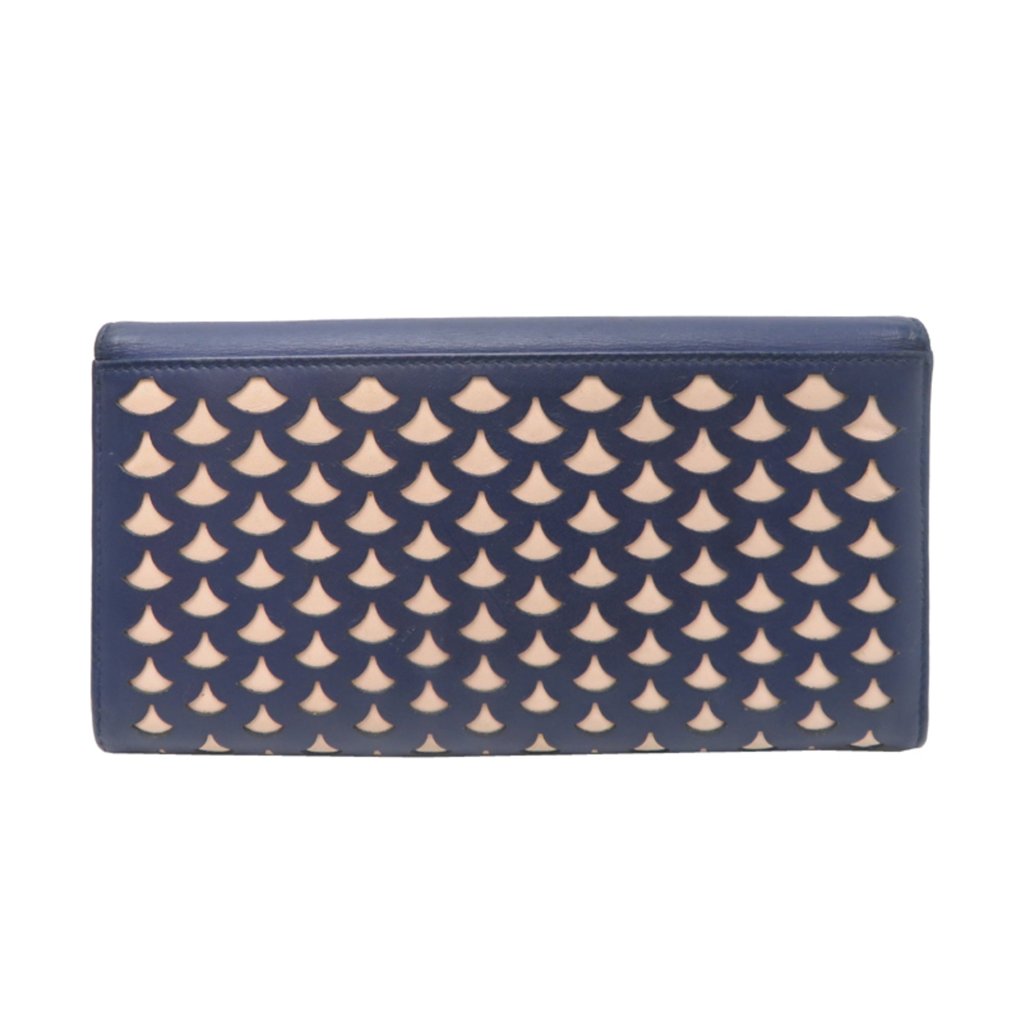 Bvlgari Beige Navy Leather Long Wallet (Bi-Fold) (Pre-Owned)