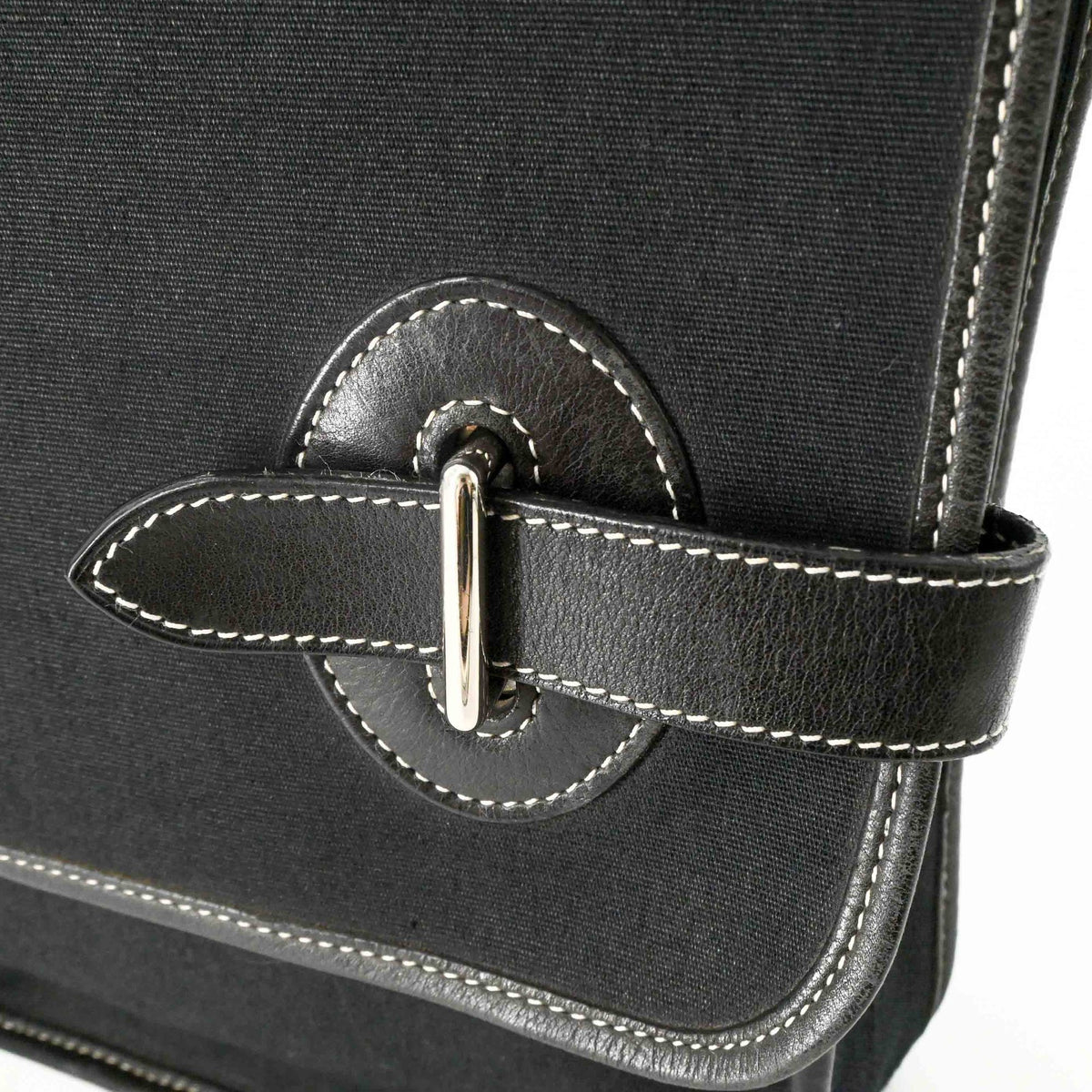 Hermes Buenaventura Black Toile H Leather Messenger Bag Shoulder Bag (Pre-Owned)
