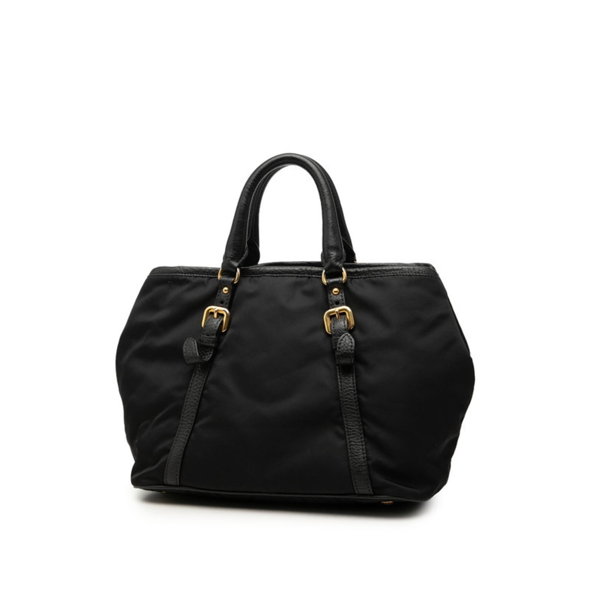 Prada Black Nylon Leather Handbag Shoulder Bag (Pre-Owned)