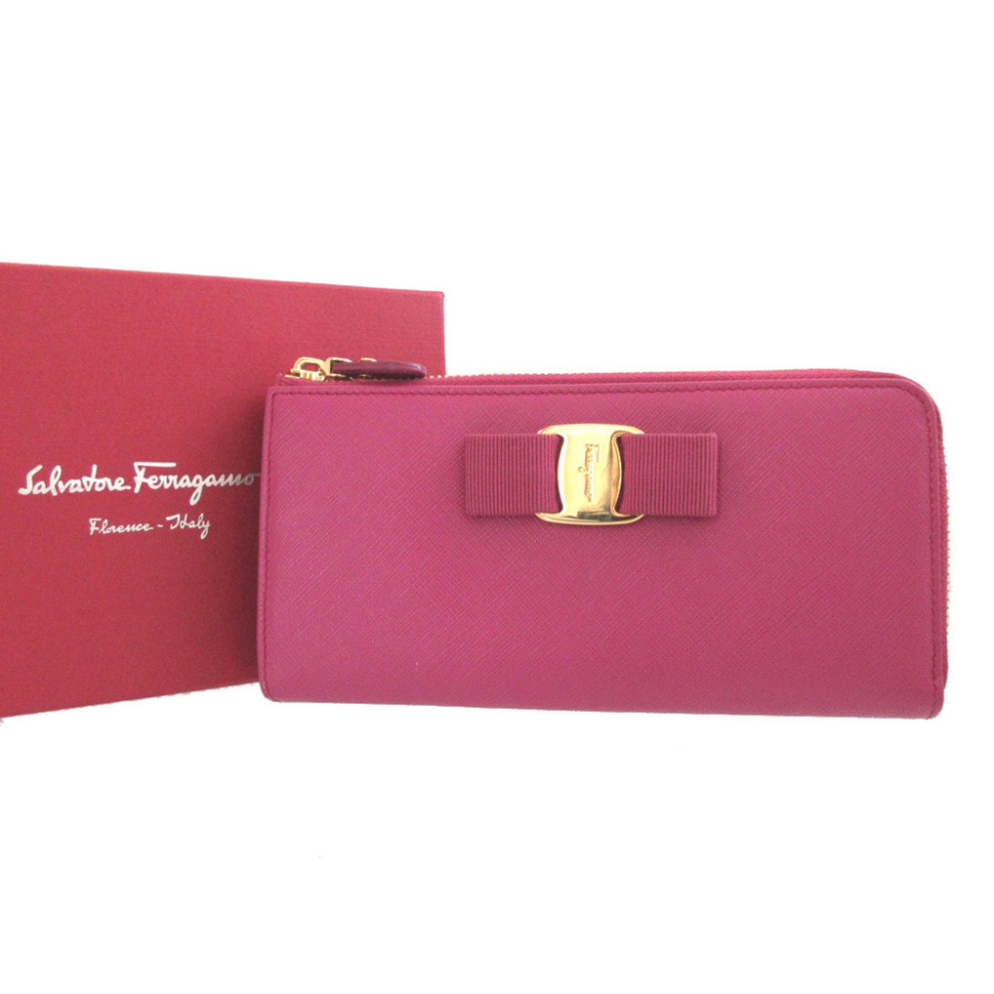 Salvatore Ferragamo Purple Leather Long Wallet (Bi-Fold) (Pre-Owned)