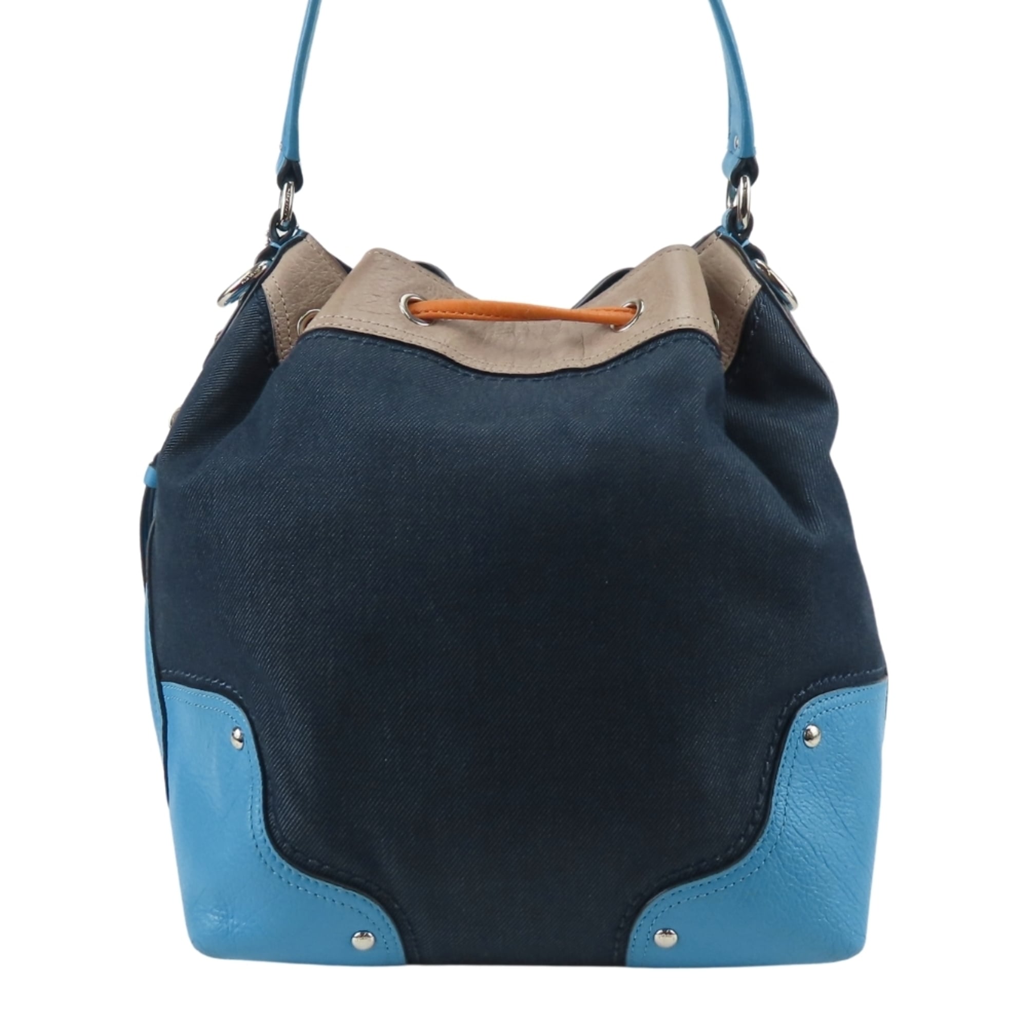 Coach Blue Grayish Orange Denim Leather Shoulder Bag (Pre-Owned)