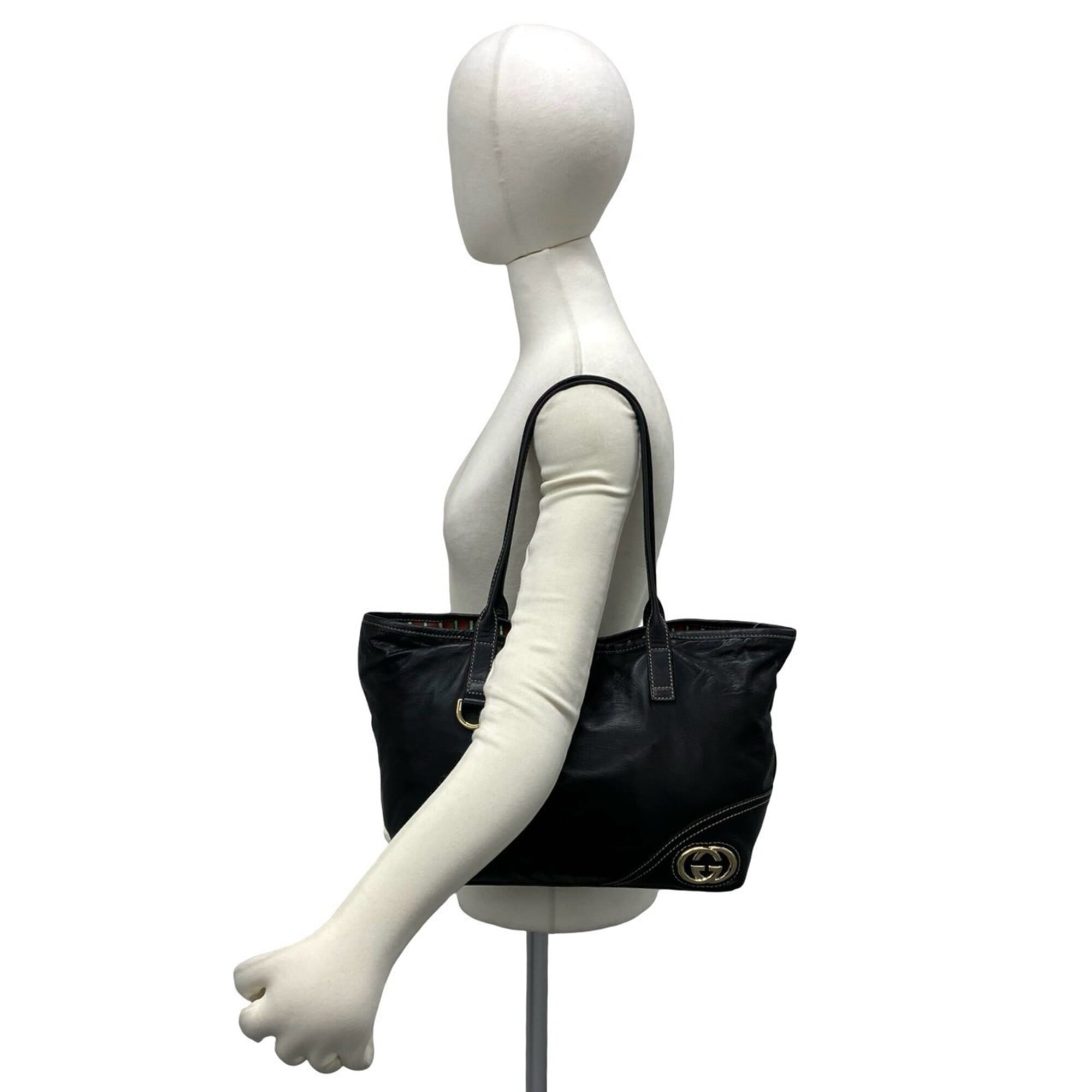 Gucci Black Leather Shoulder Bag Tote Bag (Pre-Owned)