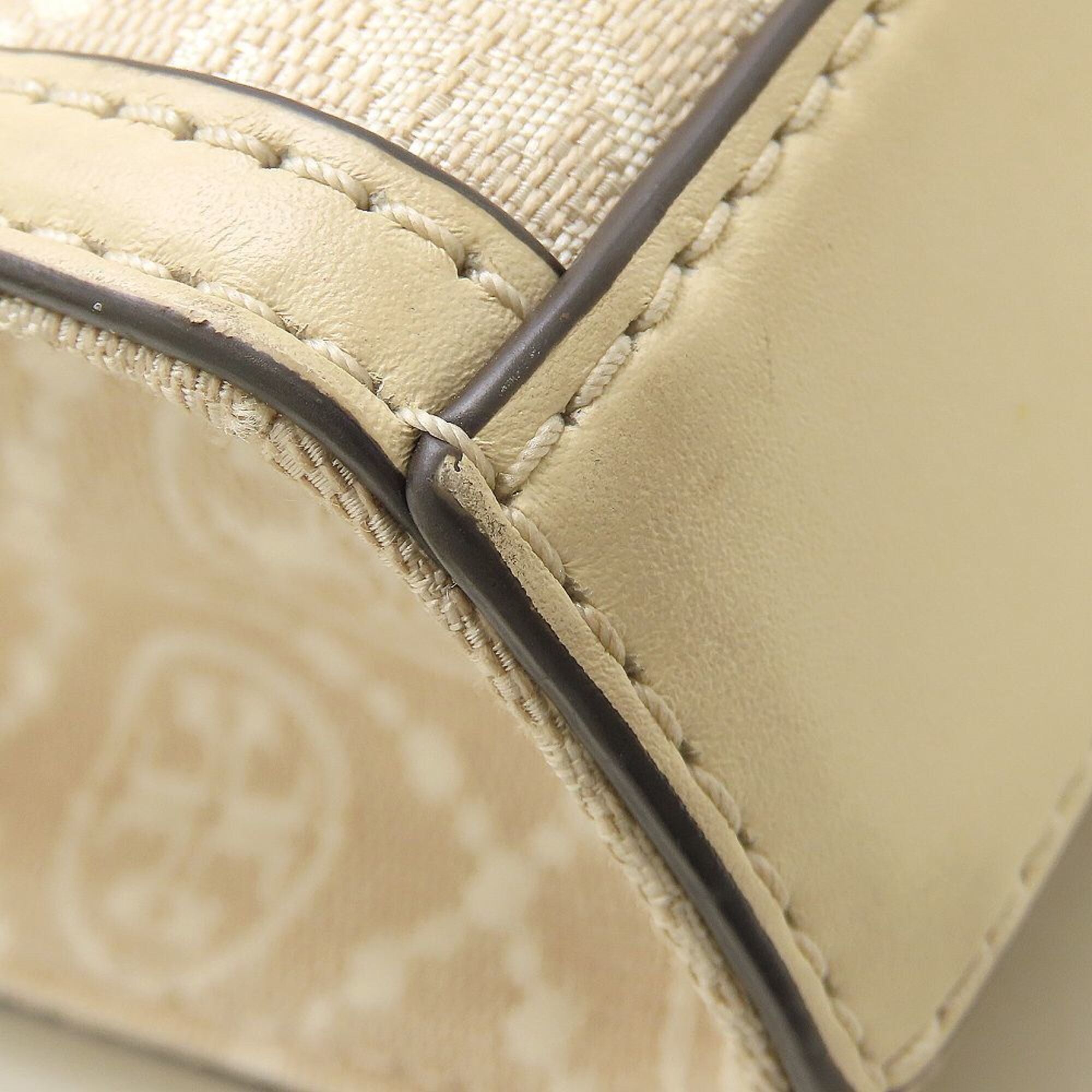 Tory Burch Brown Ivory Canvas Leather Shoulder Bag (Pre-Owned)
