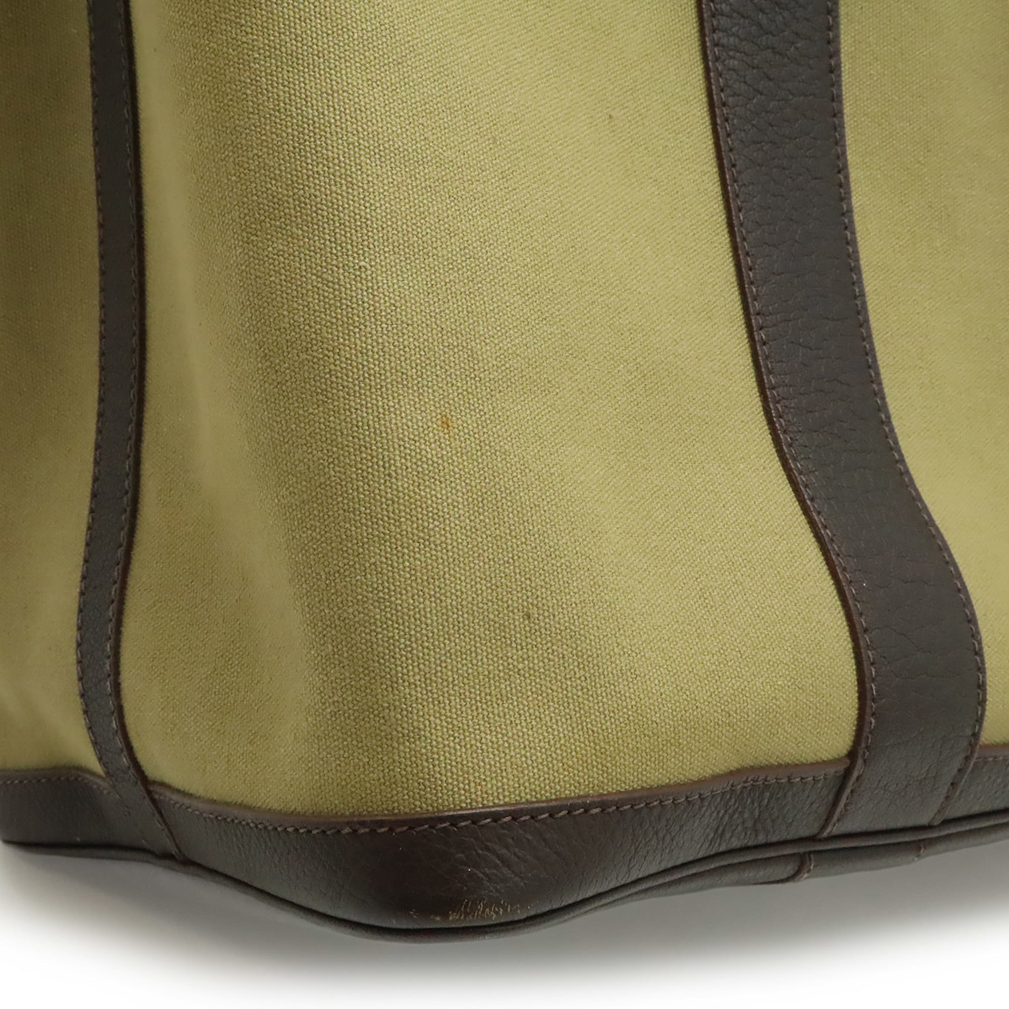 Hermes Garden Dark Brown Khaki Canvas Leather Handbag Tote Bag (Pre-Owned)