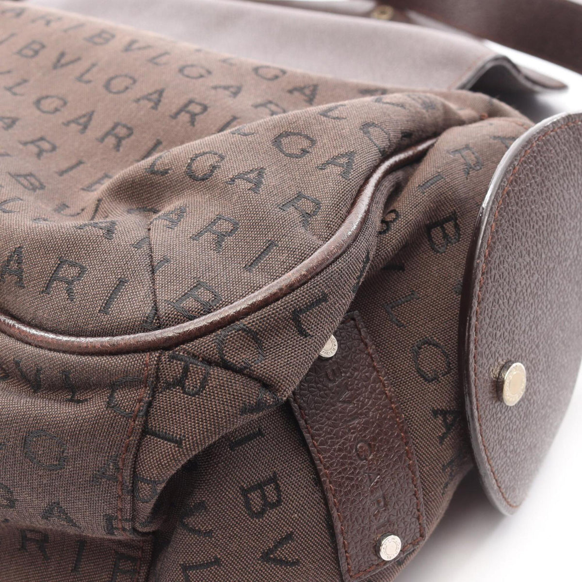 Bvlgari Brown Canvas Leather Handbag Shoulder Bag (Pre-Owned)