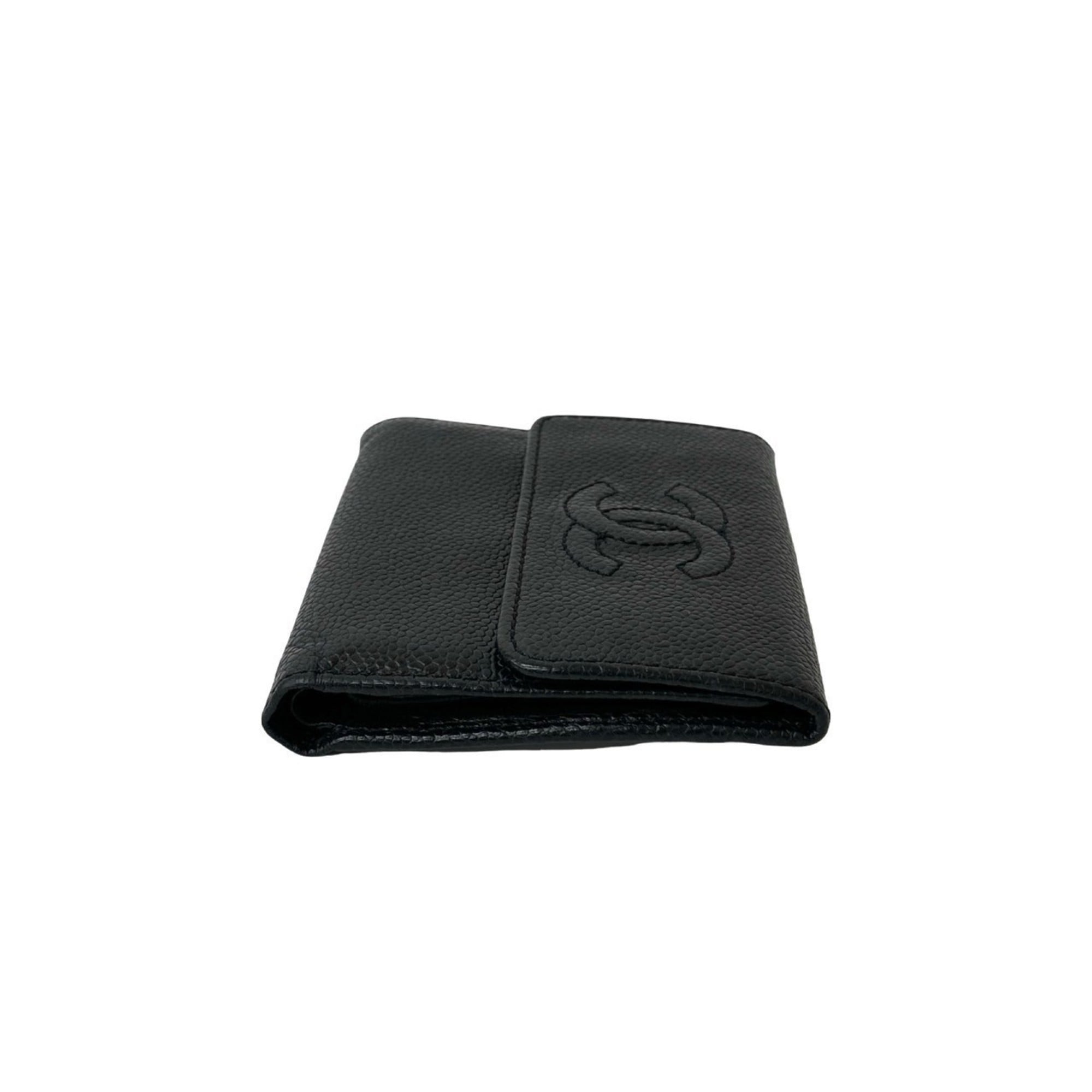 Chanel Black Grained Calfskin Wallet (Tri-Fold) (Pre-Owned)