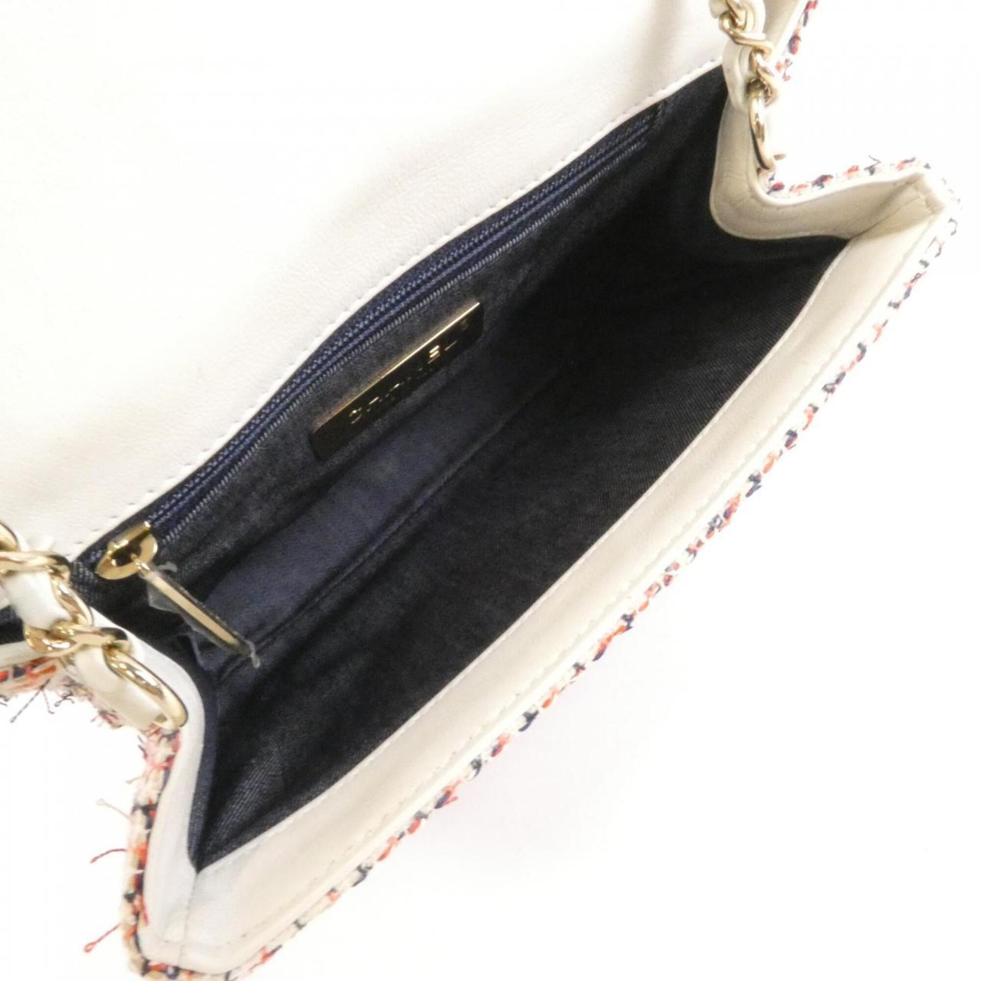 Chanel Black Red Color White Tweed Shoulder Bag (Pre-Owned)