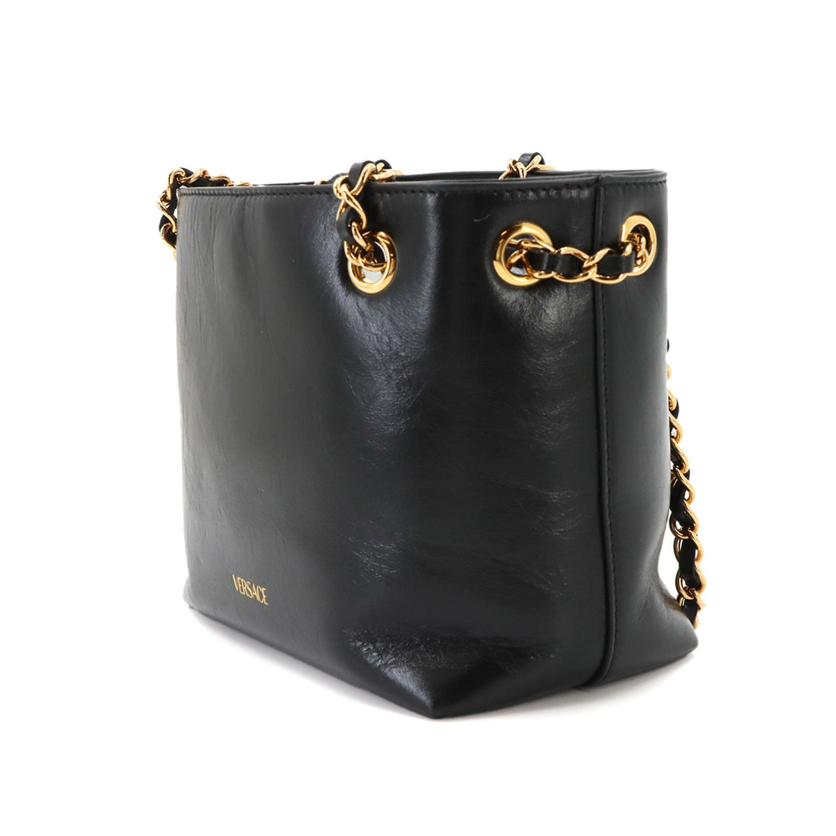 Versace Black Leather Handbag Shoulder Bag (Pre-Owned)