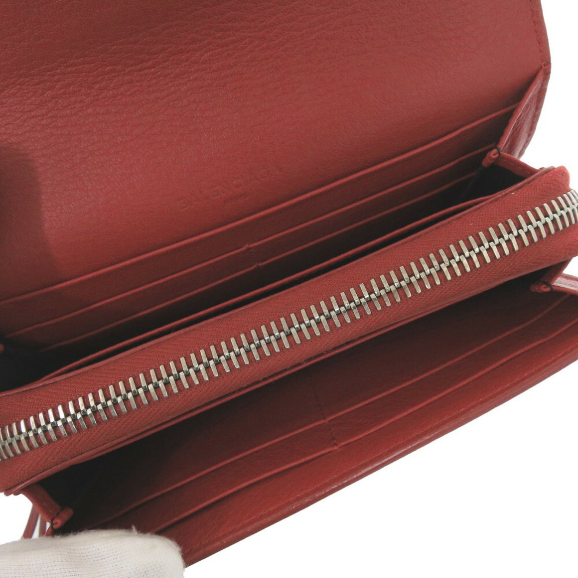 Balenciaga Red Color Leather Long Wallet (Bi-Fold) (Pre-Owned)