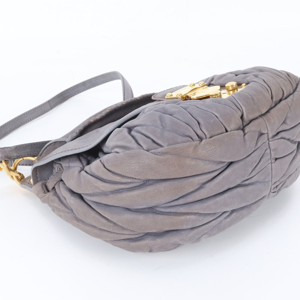 Miu Miu Matelasse Gray Leather Handbag Shoulder Bag (Pre-Owned)