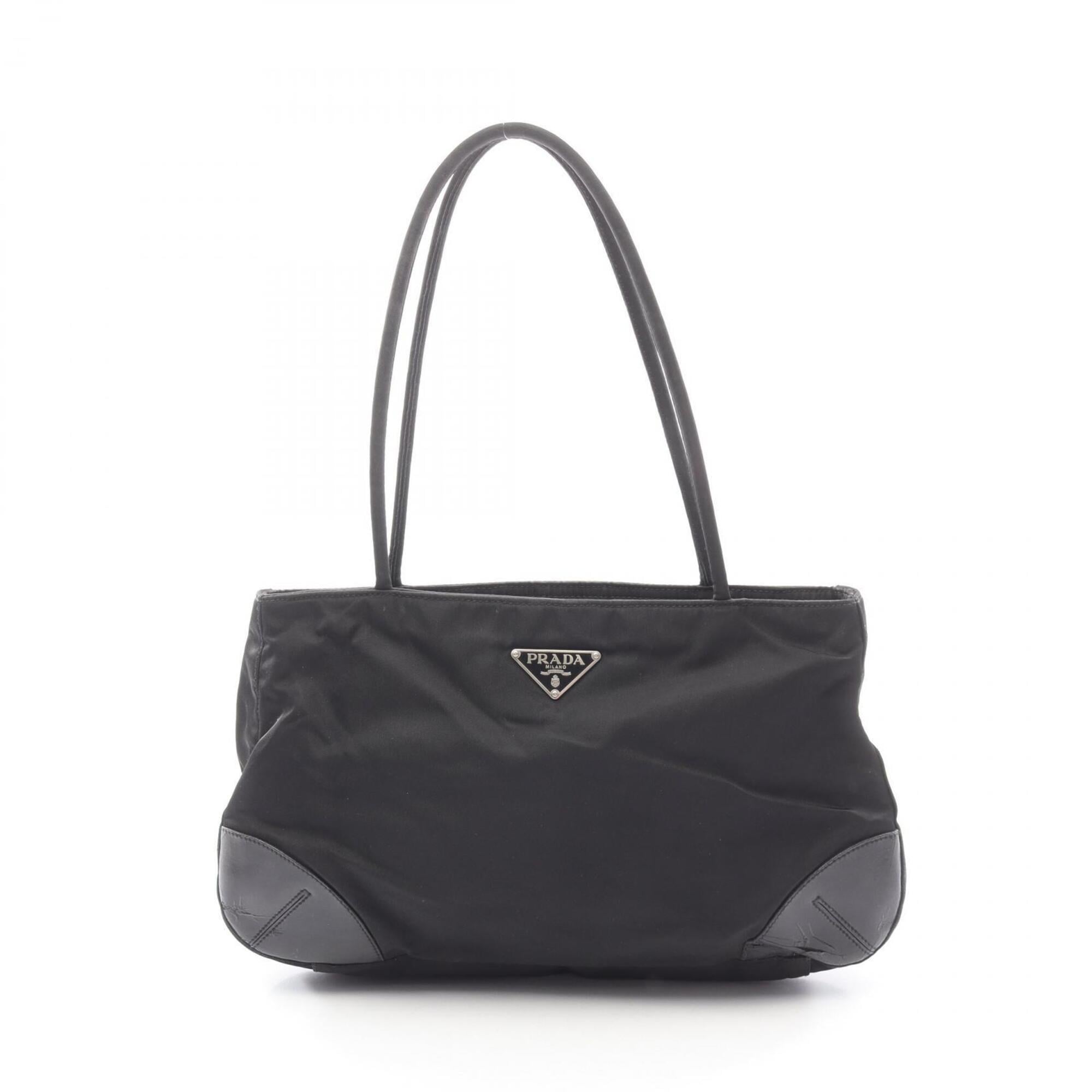 Prada Black Nylon Leather Handbag Shoulder Bag (Pre-Owned)