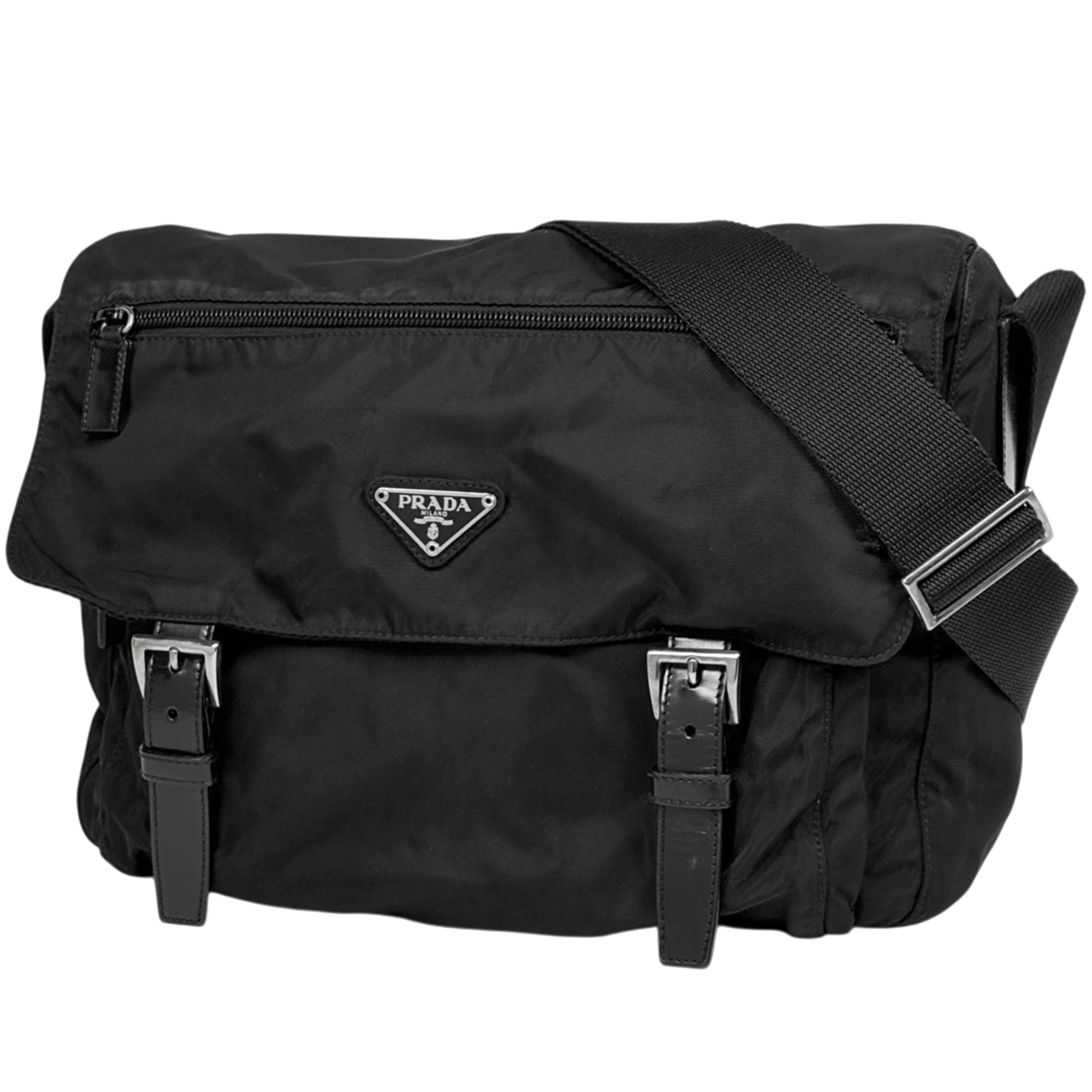 Prada Black Nylon Messenger Bag Shoulder Bag (Pre-Owned)