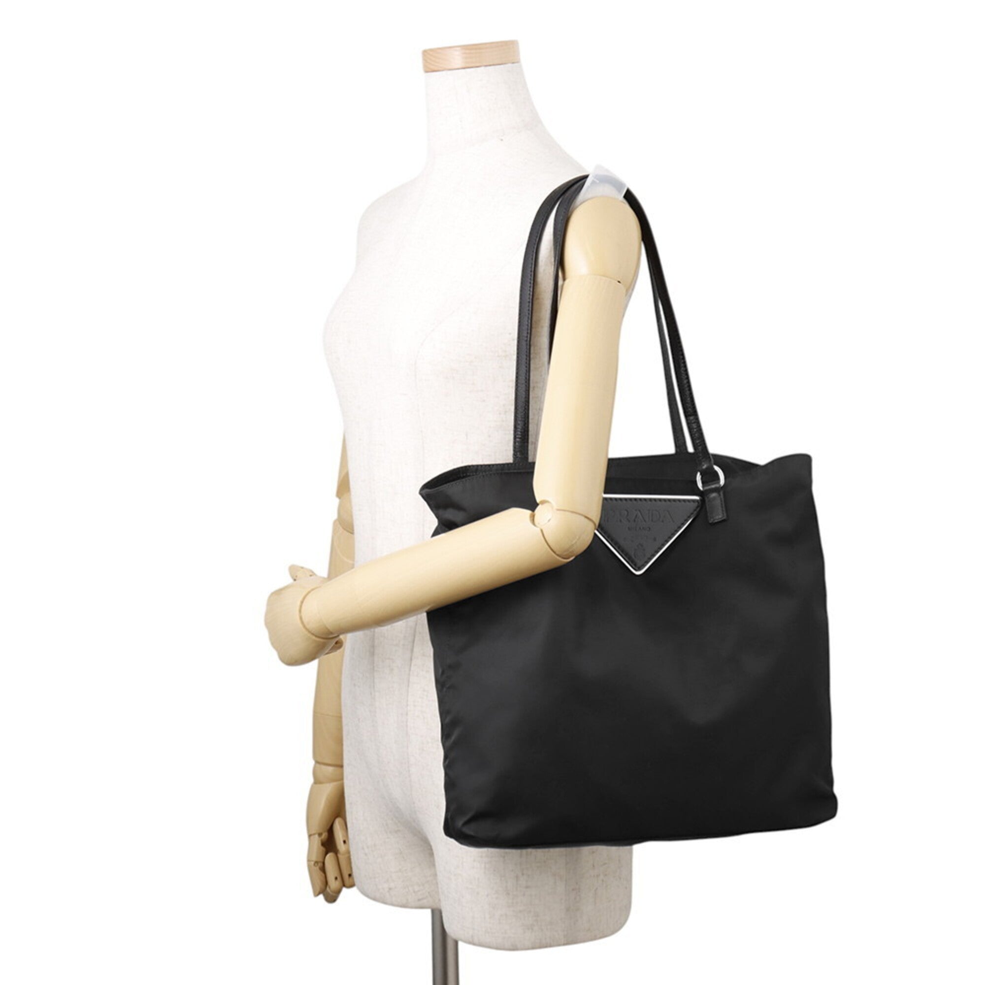 Prada Black Nylon Leather Handbag Tote Bag (Pre-Owned)