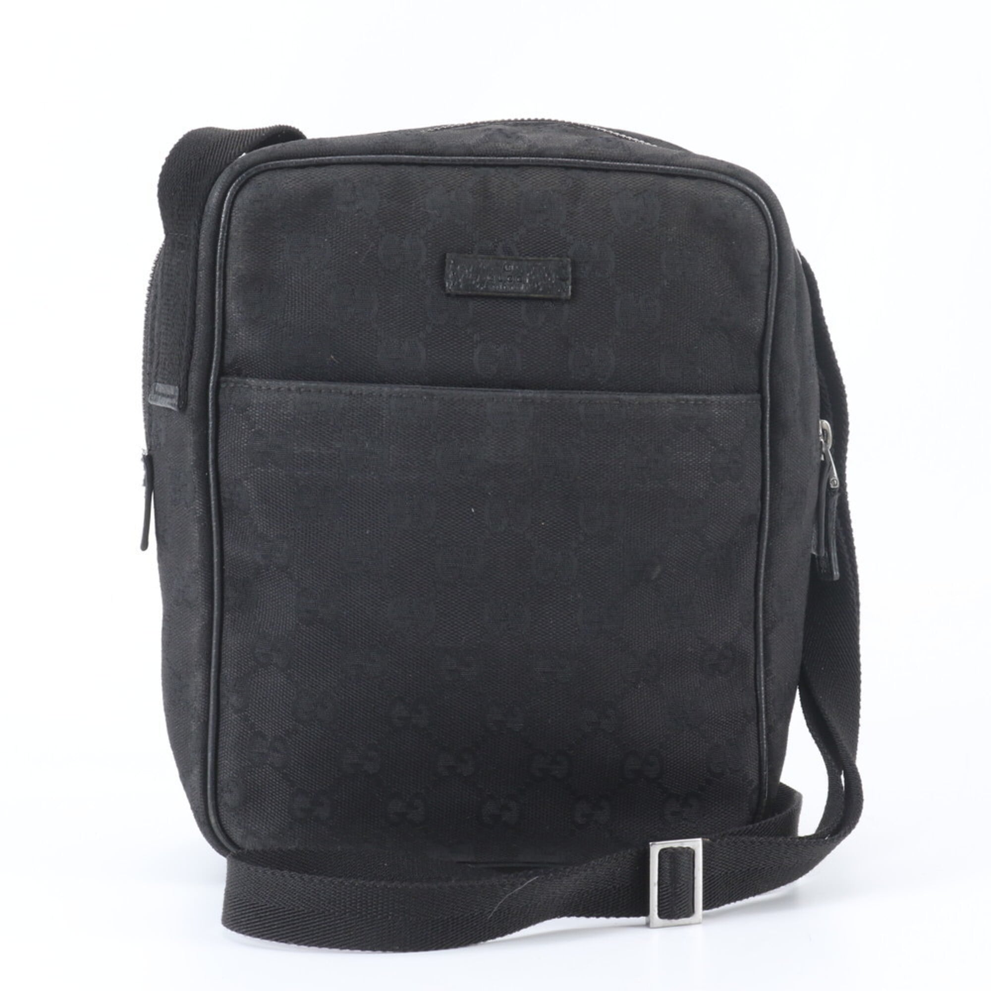 Gucci Gg Canvas Black Leather Canvas Shoulder Bag (Pre-Owned)