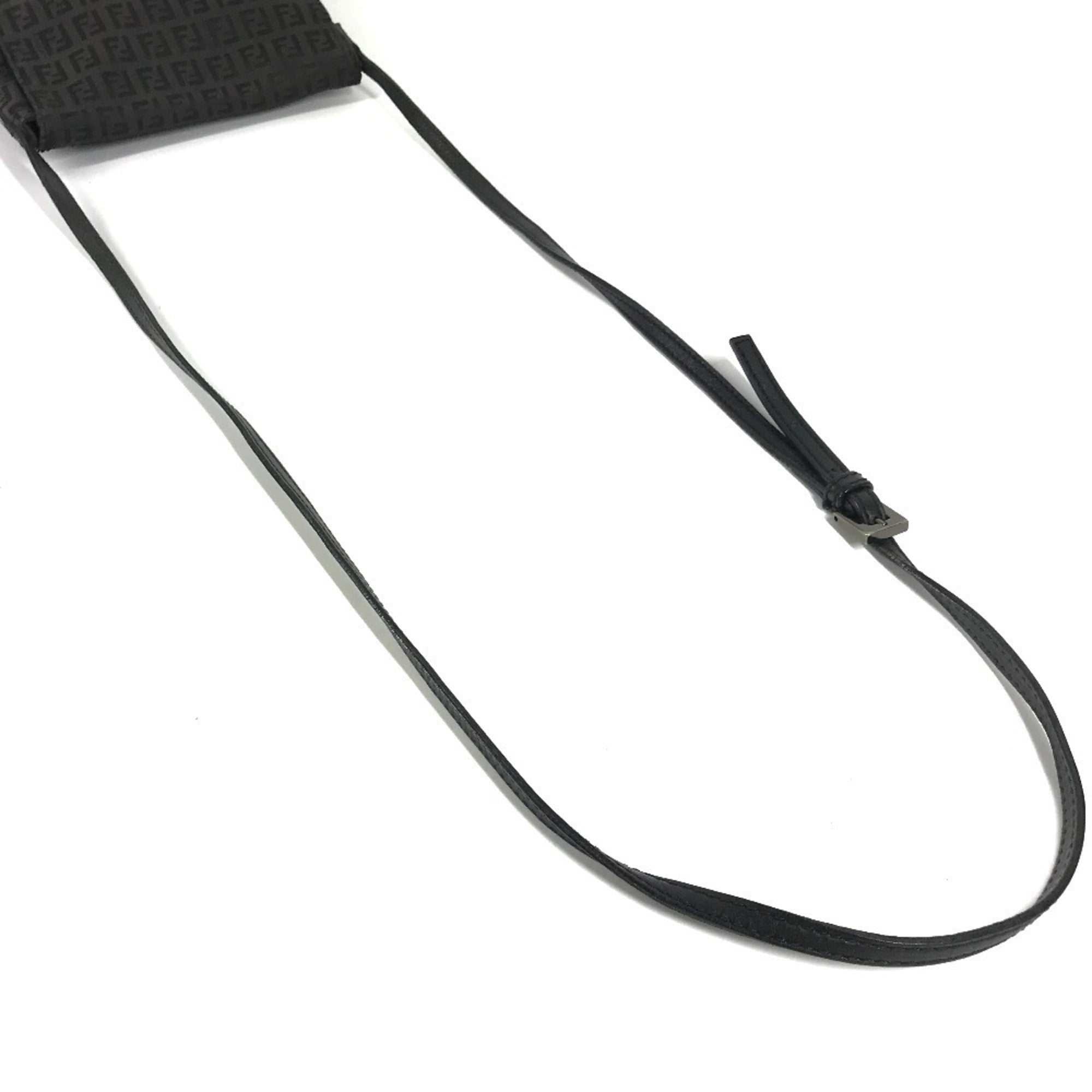 Fendi Black Zucchino Leather Canvas Pochette Shoulder Bag (Pre-Owned)